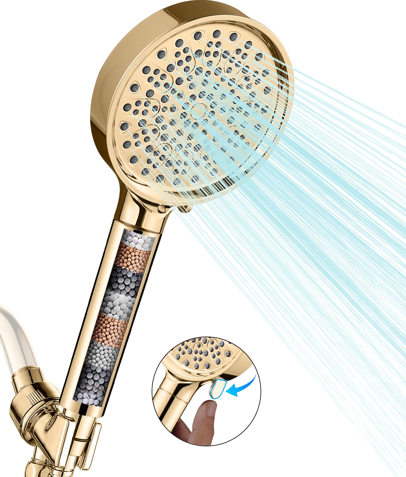 Cobbe Filtered Shower Head with Handheld, High Pressure 6 Spray Mode Showerhead with Filters, Water Softener Filters Beads for Hard Water - Remove Chlorine - Reduces Dry Itchy Skin, Egyptian Gold