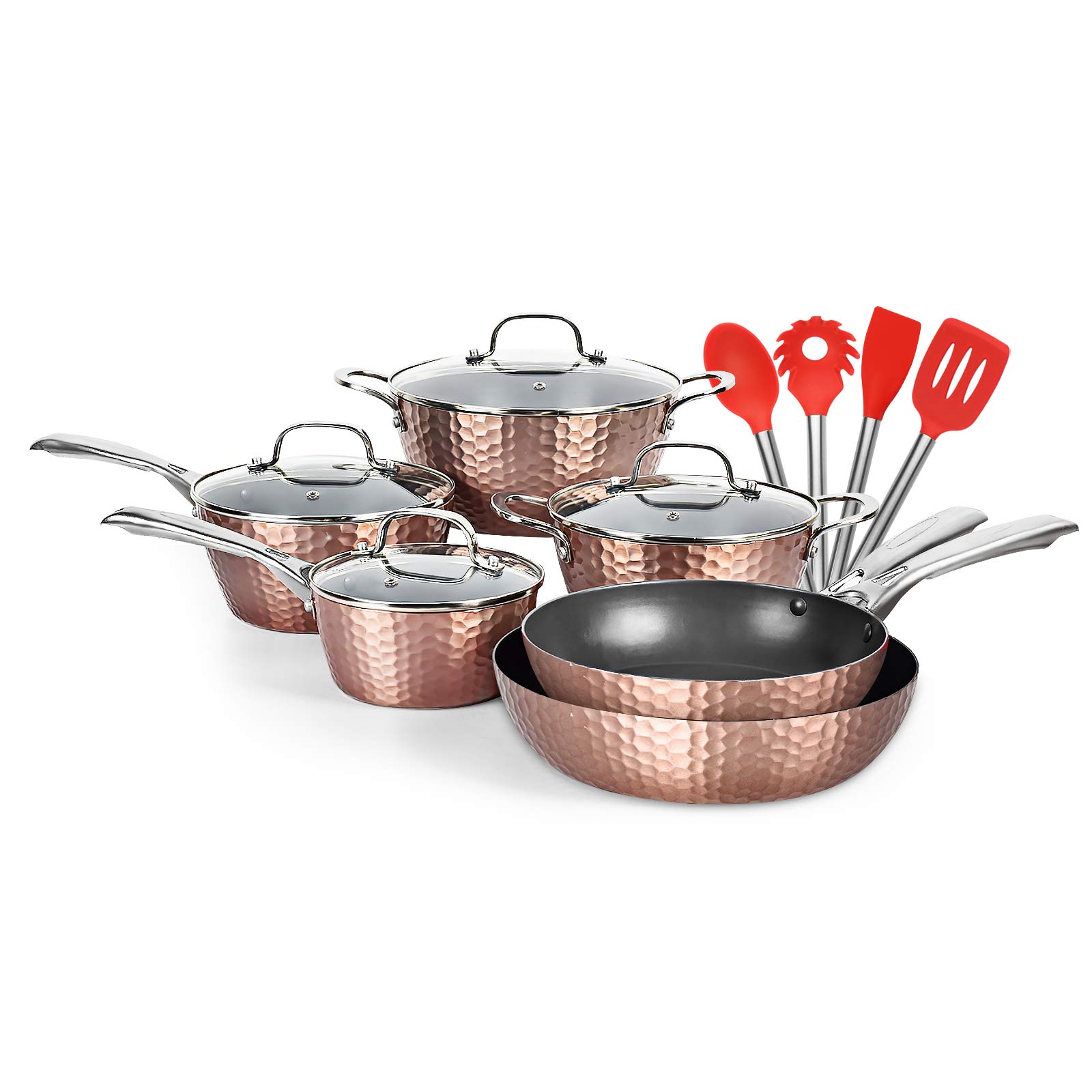 Sponsored Ad - LovoIn 14 pcs Non-Stick Cookware Set, frying Pot and Pan best Kitchenware Cooking New Version Hammered cook...