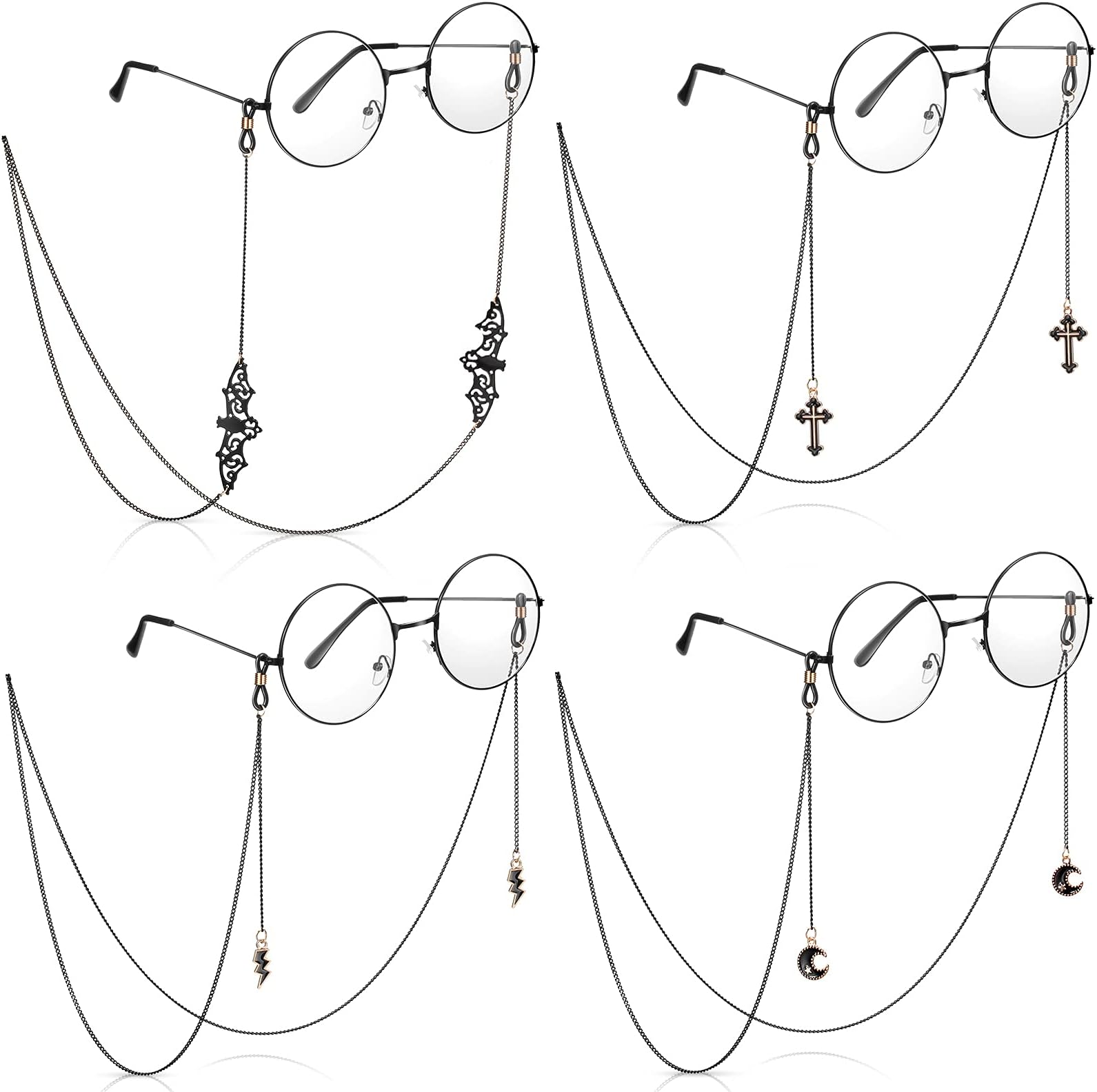 4 Pcs Goth Glasses Chain with Pendant Metallic Bat Goth Sunglasses Eyeglass Lanyard Party Accessories for Women Men