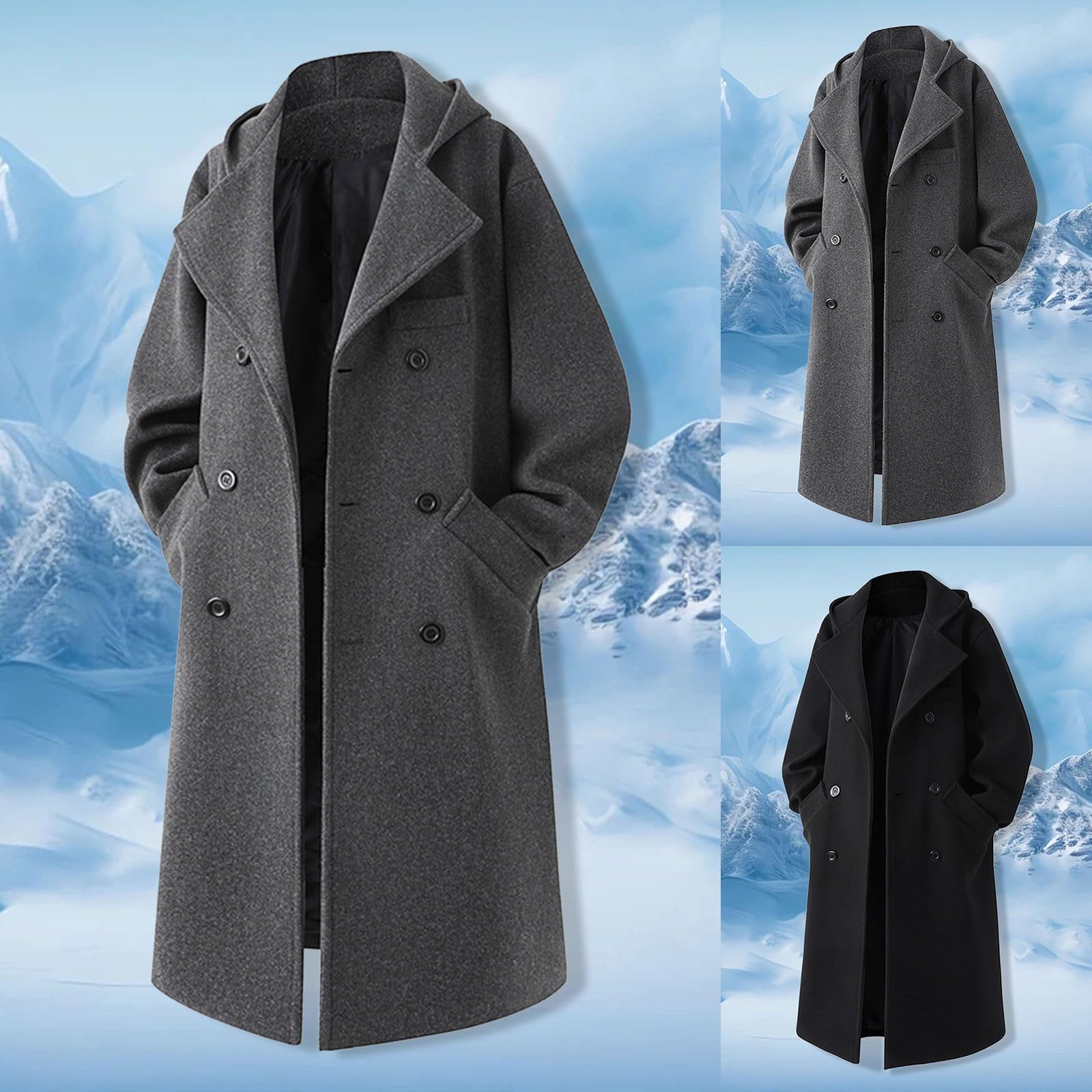 Generisch Cappotto di lana da uomo, lungo, elegante, di media lunghezza, per le mezze stagioni, da uomo, lungo inverno, per le mezze stagioni, trench, tinta unita