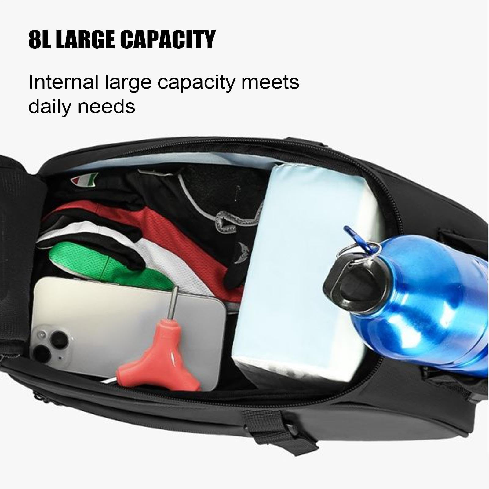 Borsa Posteriore Per Bici Borsa da Portapacchi 8L per Ciclismo | Organizzatore Regolabile per Sella con Tasche per Telefono Chiavi Attrezzi