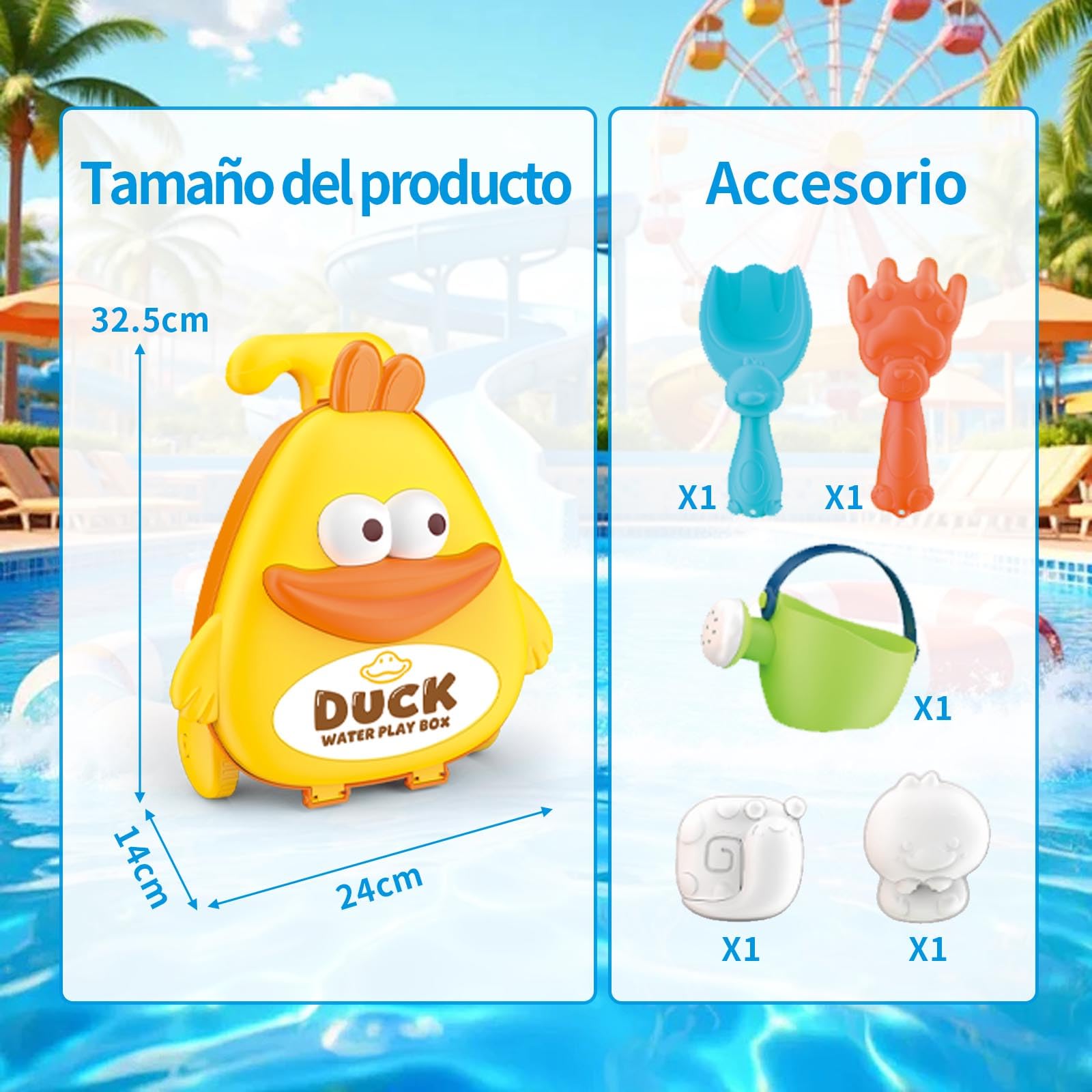 Maleta Pato de Arrastre Juguete Arena Agua para 3 4 5 6 7 8, 6 Piezas con Rueda, Juguetes Playa, Palas Playa, Mesa Agua Niños, Water Table Kids, Regalo 3–8 Niños Niñas