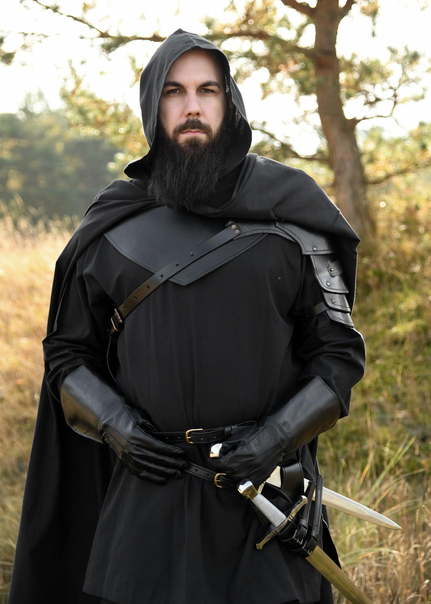Battle-Merchant Guanti da cavaliere in pelle medievale M-XL neri LARP Viking Pirate Guanti