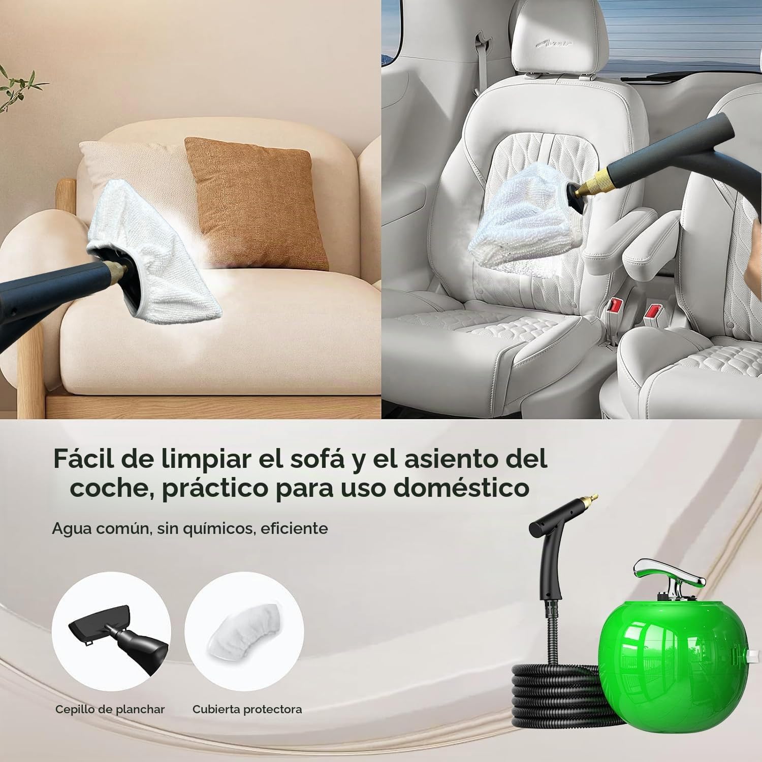 OUTIGO Limpiador a vapor, Calentamiento rápido en 15 segundos, con 6 ajustes de velocidad regulables, limpiador multiusos de 2000 W, ideal para limpiar papel pintado, suelos, alfombras y más