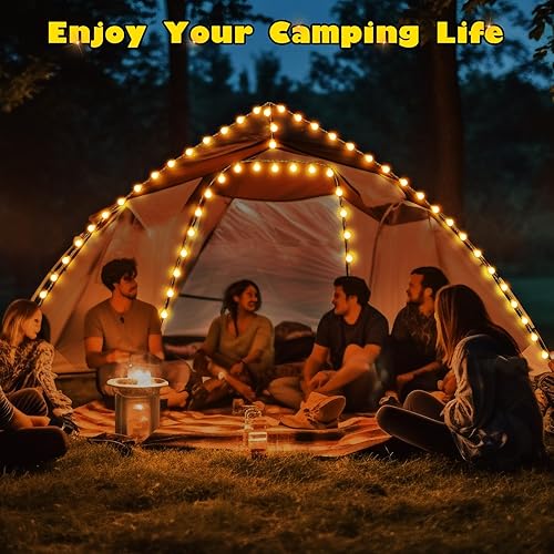 Miniatura 6 de Enhon Cadena de luces de campamento, 35 pies de luces de campamento con 64 luces LED de globo, 10 clips de cortina, luces de cadena de campamento, 8