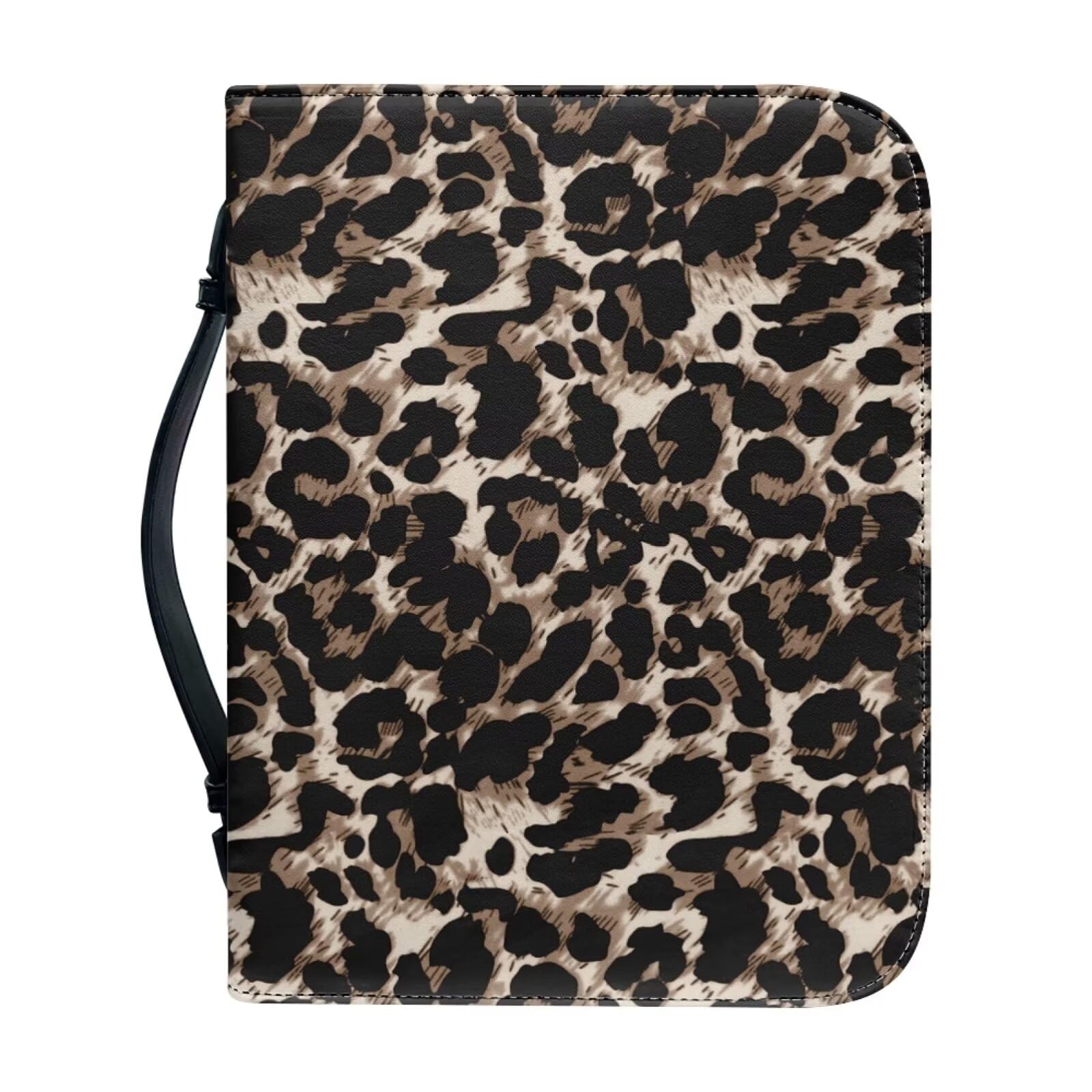 Tutolipy Classic Leopard Print Bible Cover Case for Women PU Leather Bible Cover Bag with Pocket and Zipper Durable Carrying Bag