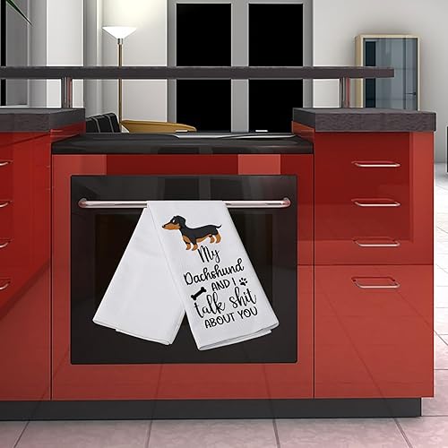 Miniatura 4 de LEVLO Dachshund Lovers Gift My Dachshund and I Talk Shit About You Toalla de cocina para dueño de perro Toalla de cocina (Mi Dachshund)