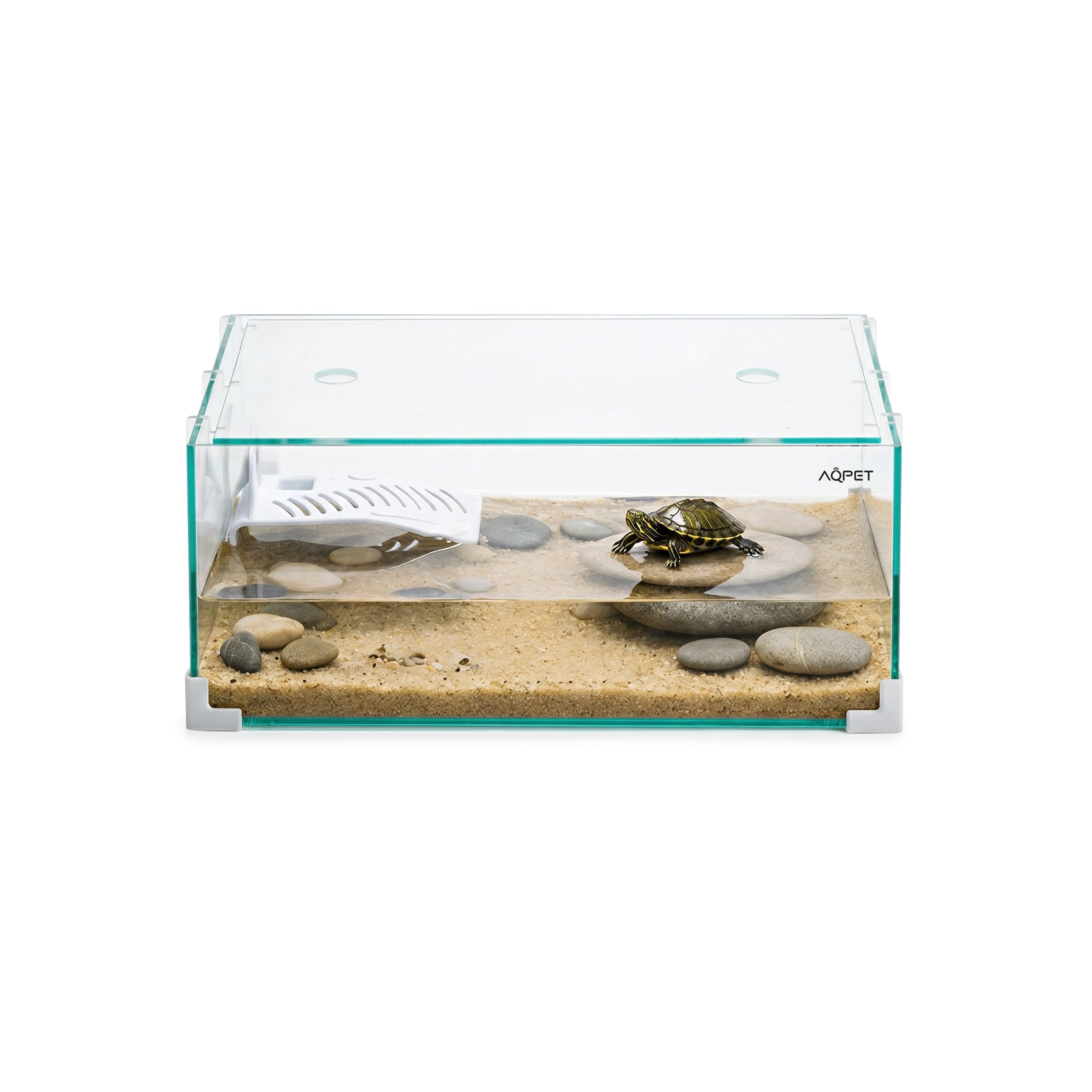 AQPET Tortuguera de Cristal con Tapa e Isla para Tortugas de Agua Tortuga, 40, 40 x 24 x 17 cm, 16 litros