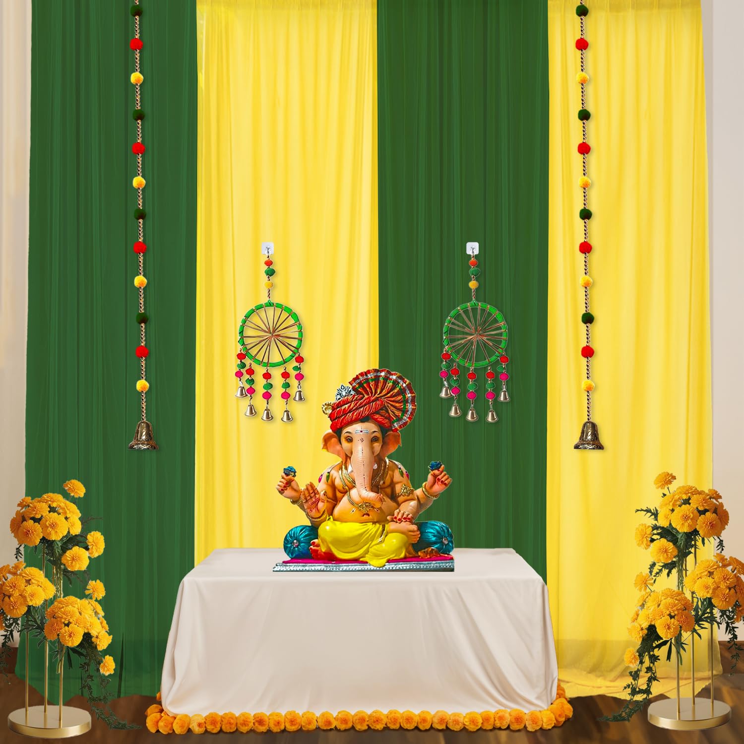 Party Propz Green and Yellow Backdrop for Decoration with Pom Pom Hangings, Navratri Decoration Items for Home, Diwali Decoration Items for Home Decor, Haldi Decoration Items For Marriage(12Pc)(Satin) (B0CKDZS8JS) Amazon Price History, Amazon Price Tracker