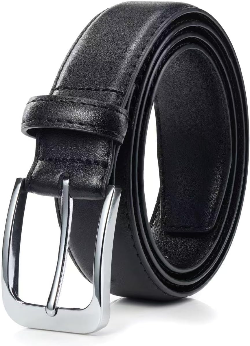 Bighake Men's Genuine Leather Dress Belt, Handmade Leather Jeans Belt for Men Work Business and Casual Black 34(Fits Waist 32"-33")