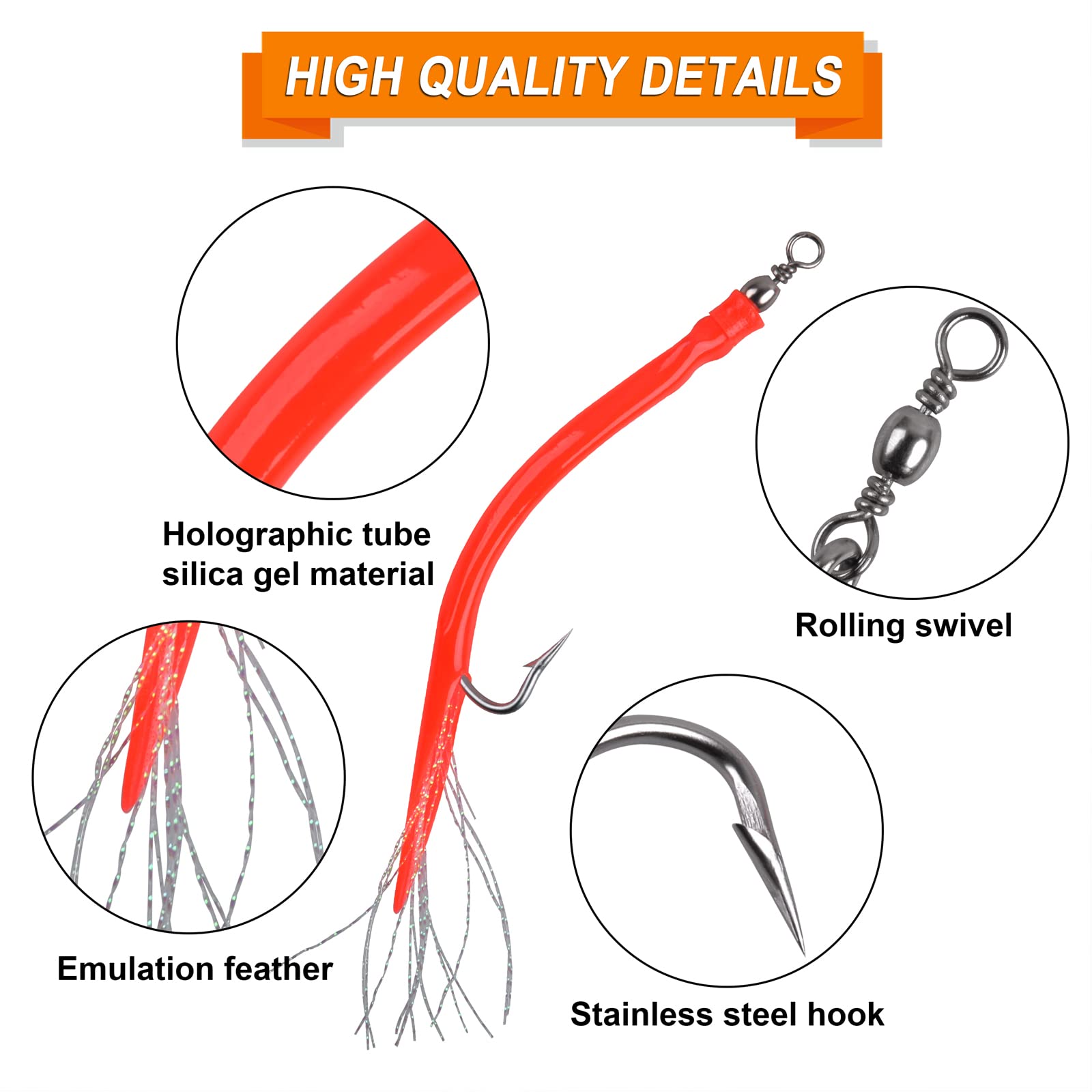 Classic Striped Bass Tube Lures, 10pcs Cod Rig Tube Teaser Saltwater Trolling Tube Fishing Lure with Stainless Steel Hook Swivel for Offshore Trolling Striper Bass Cod Big Game Fishing