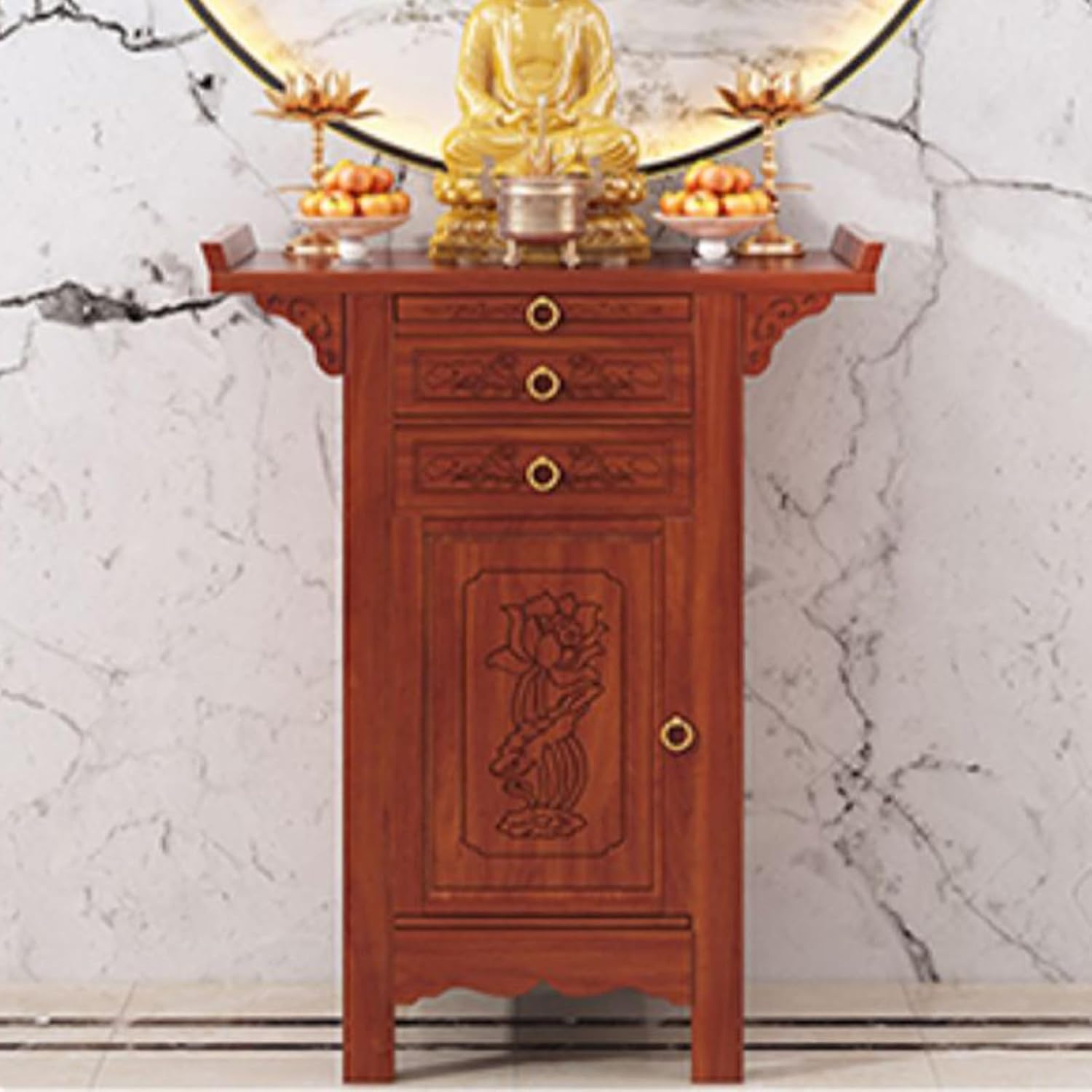 Altar Table, Personal Shrine Stand, Bamboo Meditation Table, Chinese Buddhist Cabinet, Buddhist Prayer Altar Table with Storage, for Living Room(68cm/26.7in)