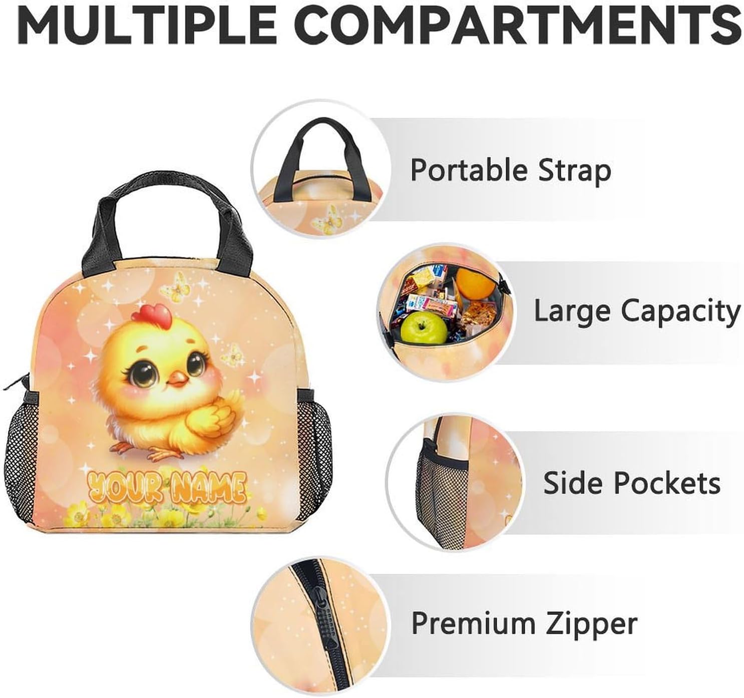 Custom Chicken Backpack with Lunch Box, 3PCS Kids School Backpacks Matching Combo for Middle School, Personalized Funny Bookbag and Pencil Pouch Bundle
