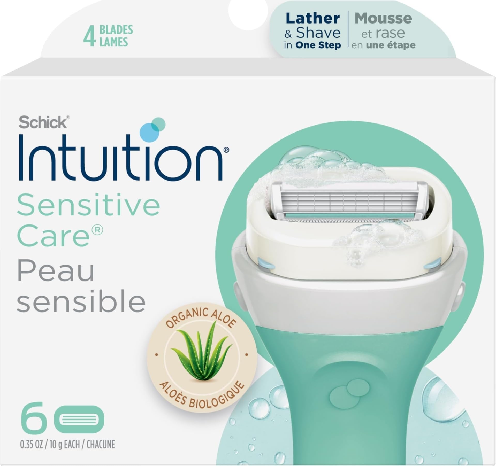 INTUITION Schick Refill, Razors for Women Sensitive Skin | Intuition Razor Blades Refill with Organic Aloe, Razor Refills , 6 Count (Pack of 1)