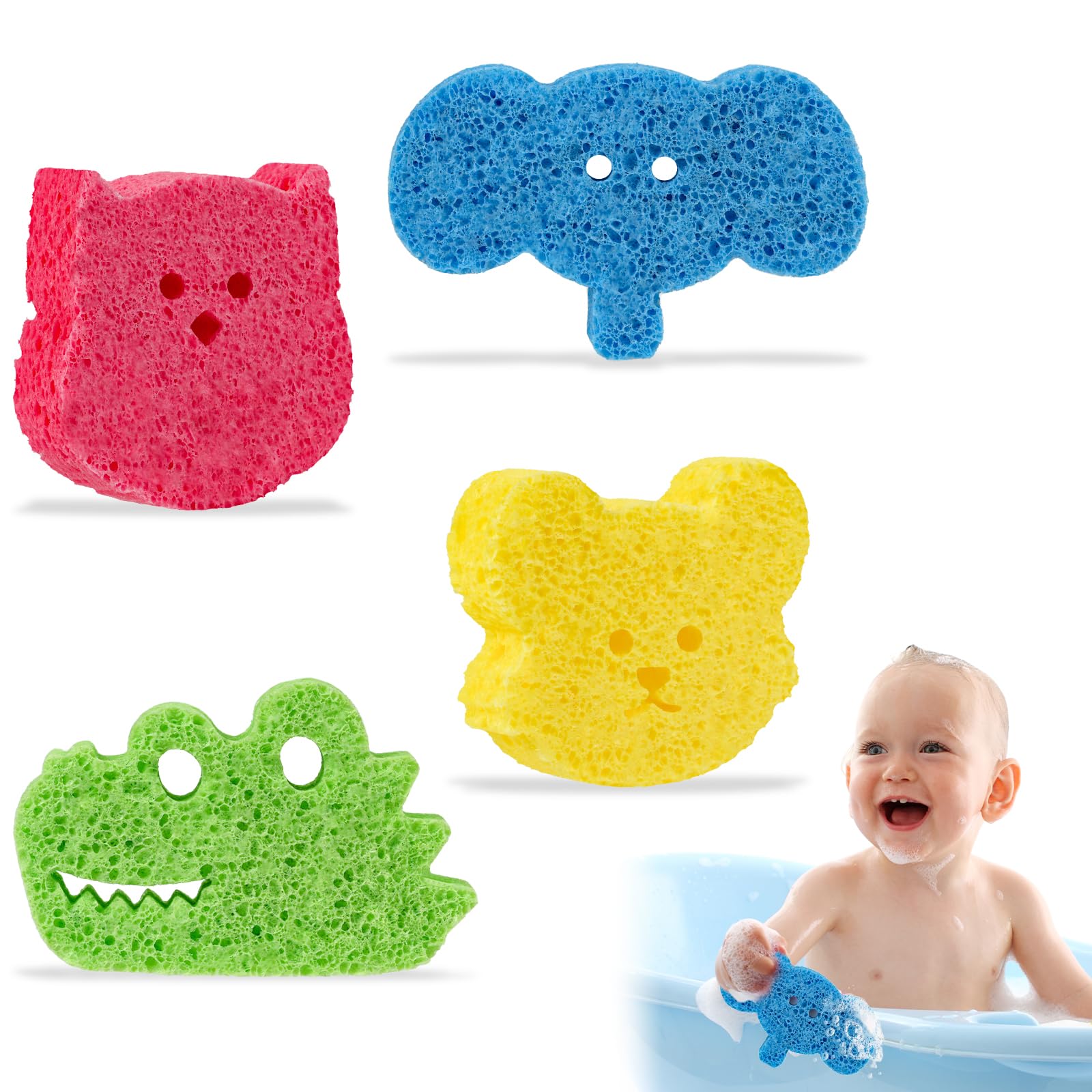 Aolso Esponja Baño Bebe,4PCS Esponja Baño Niños,Esponja Baño Infantil,Esponja Ducha Bebe,Esponja Ducha Niños,Esponja de Konjac para el Baño del Bebé,Esponjas Hidrófilas para Bebés uaves y Absorbentes