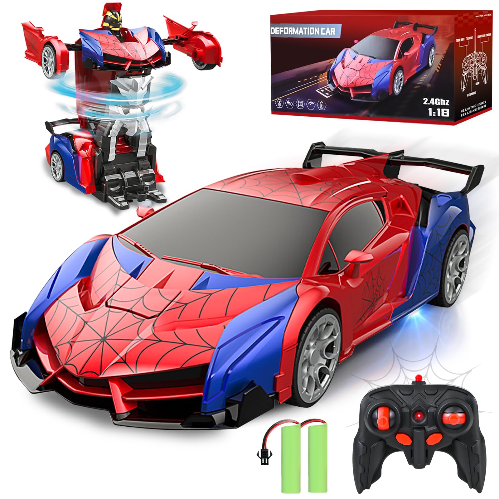 Voiture Télécommandée Transformable Araignée - 2.4GHz, 2 Batteries Rechargeables - Cadeau Garçon/fille 3+ Ans Pour Noël Ou Anniversaire