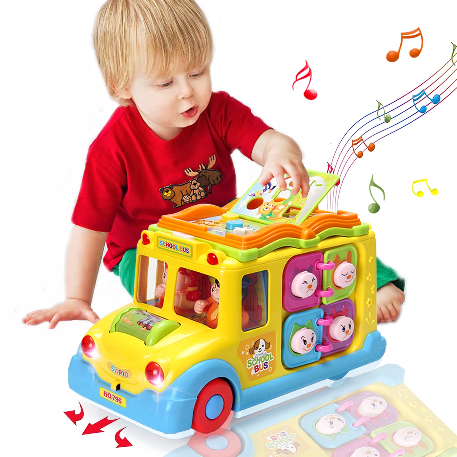 HUIYOKAY Baby Spielzeug ab 1 Jahr Pädagogisches Intellektuelles Bus Musikalischer Bus Kinderspielzeug ab 1 2 JahreTiergeräuschen/Musik/Bewegung Baby Spielzeug ab 12 Monate Mädchen Junge Geschenk