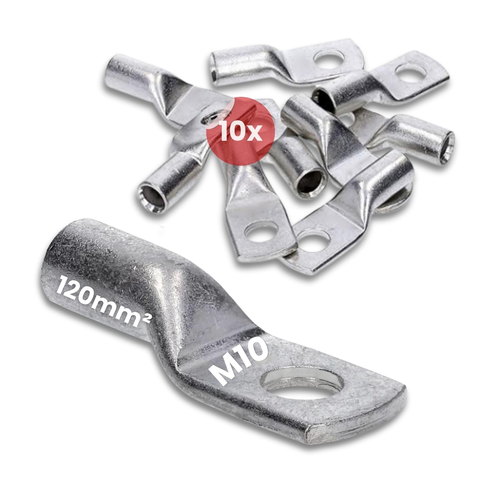Kalitec 10x Rohrkabelschuhe 120mm² M10 - Kupfer Quetschkabelschuhe Verzinn