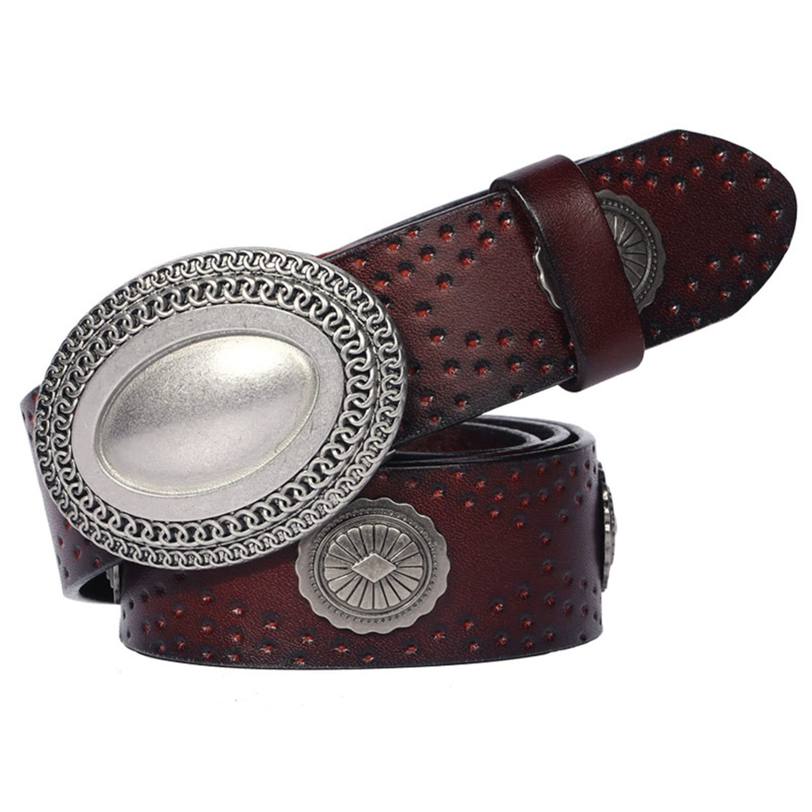 Cintura Unisex In Vera Pelle Con Borchie Punk Rock – Pelle Di Vacchetta, Larghezza 35 Mm – Nero - 2