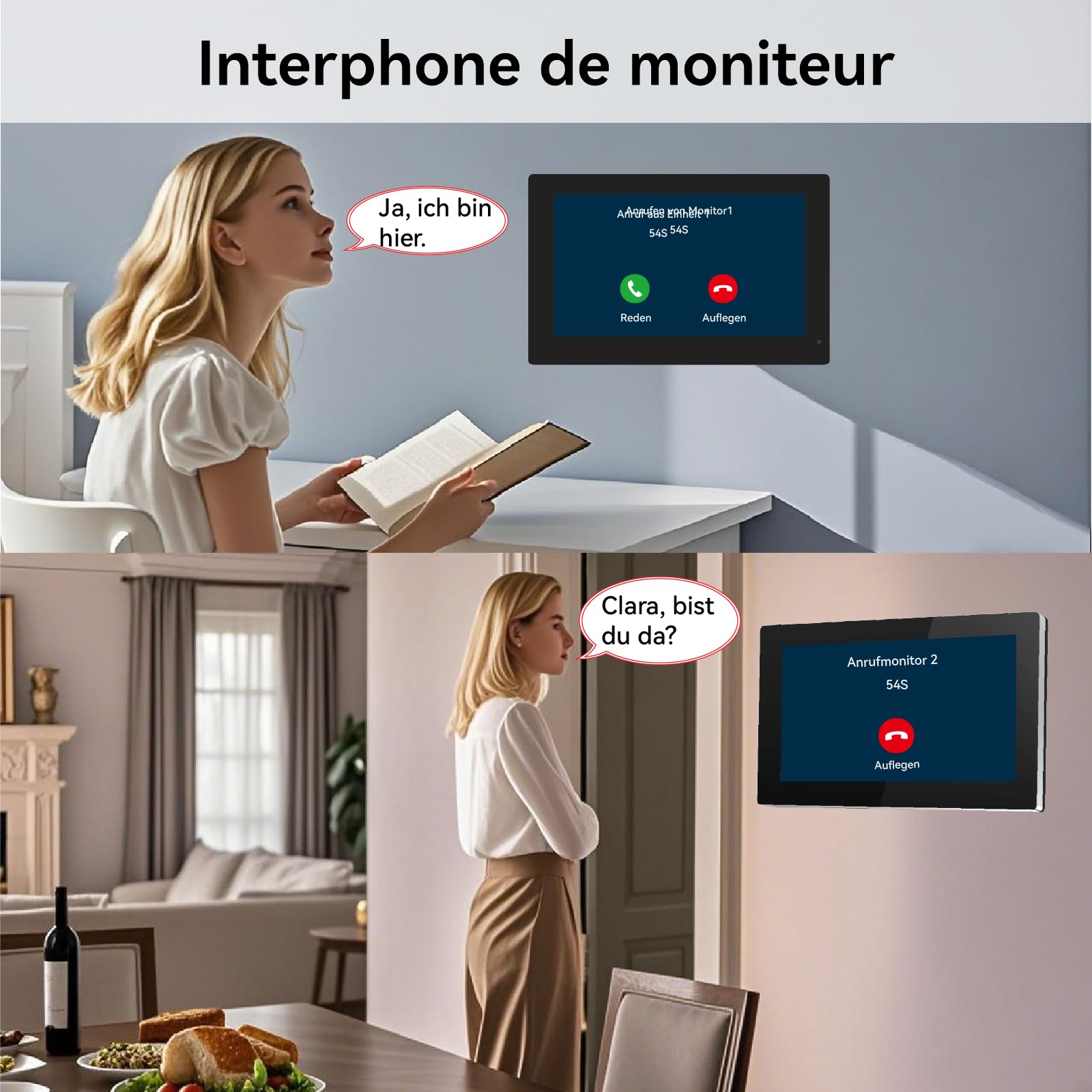 Visiophone Connecté à 2 Fils, Interphone Vidéo Filaire avec 2 Moniteurs 7 Pouces, Unlock à Distance, Audio Bidirectionnel, RFID, Vision Nocturne, WiFi Dual-Band, 2 Family kit