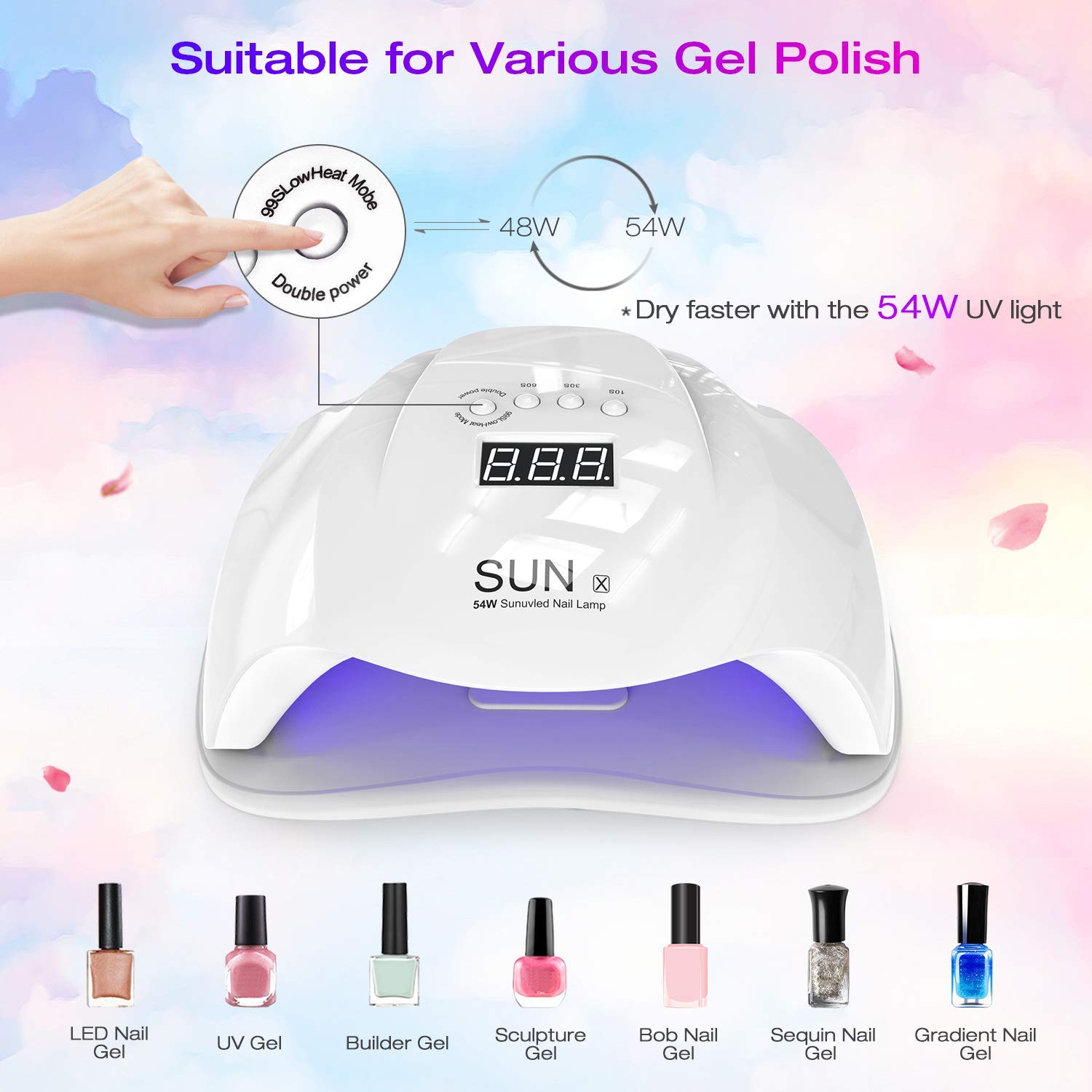 Lampada Unghie UV LED da 54W per Gel UV Lampada Unghie Professionale per Manicure e Pedicure Fornetto Unghie LED Essiccatore a UV con 4 Impostazioni del Timer e Sensore per Smalto Gel