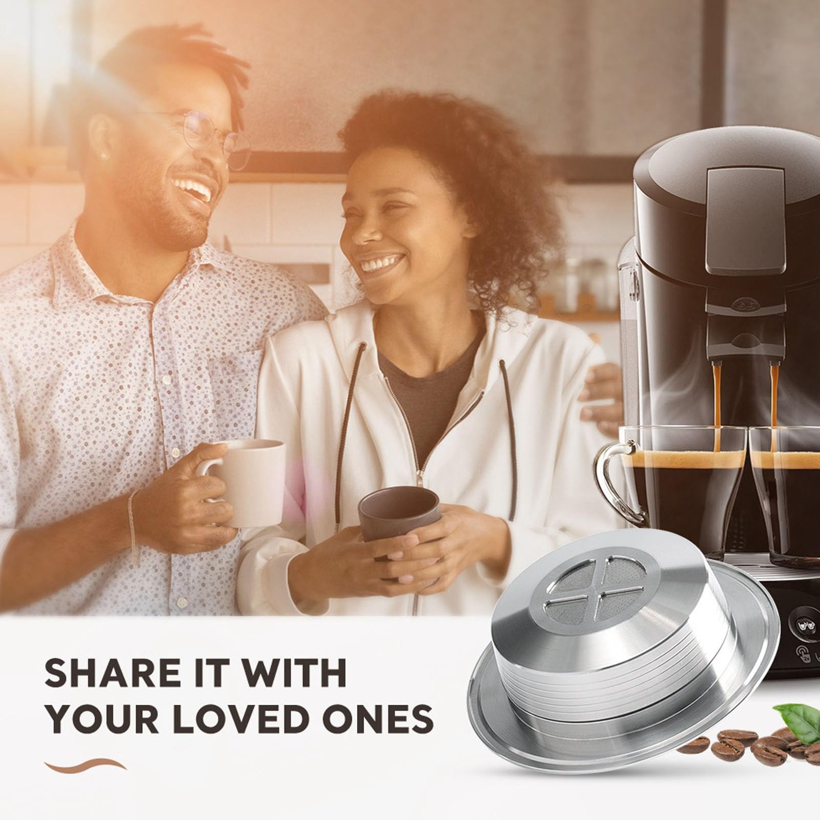 Cápsula de café recargable, taza de filtro de cápsulas de café reutilizable de acero inoxidable 304 con cepillo y cuchara para máquinas de café HD7801