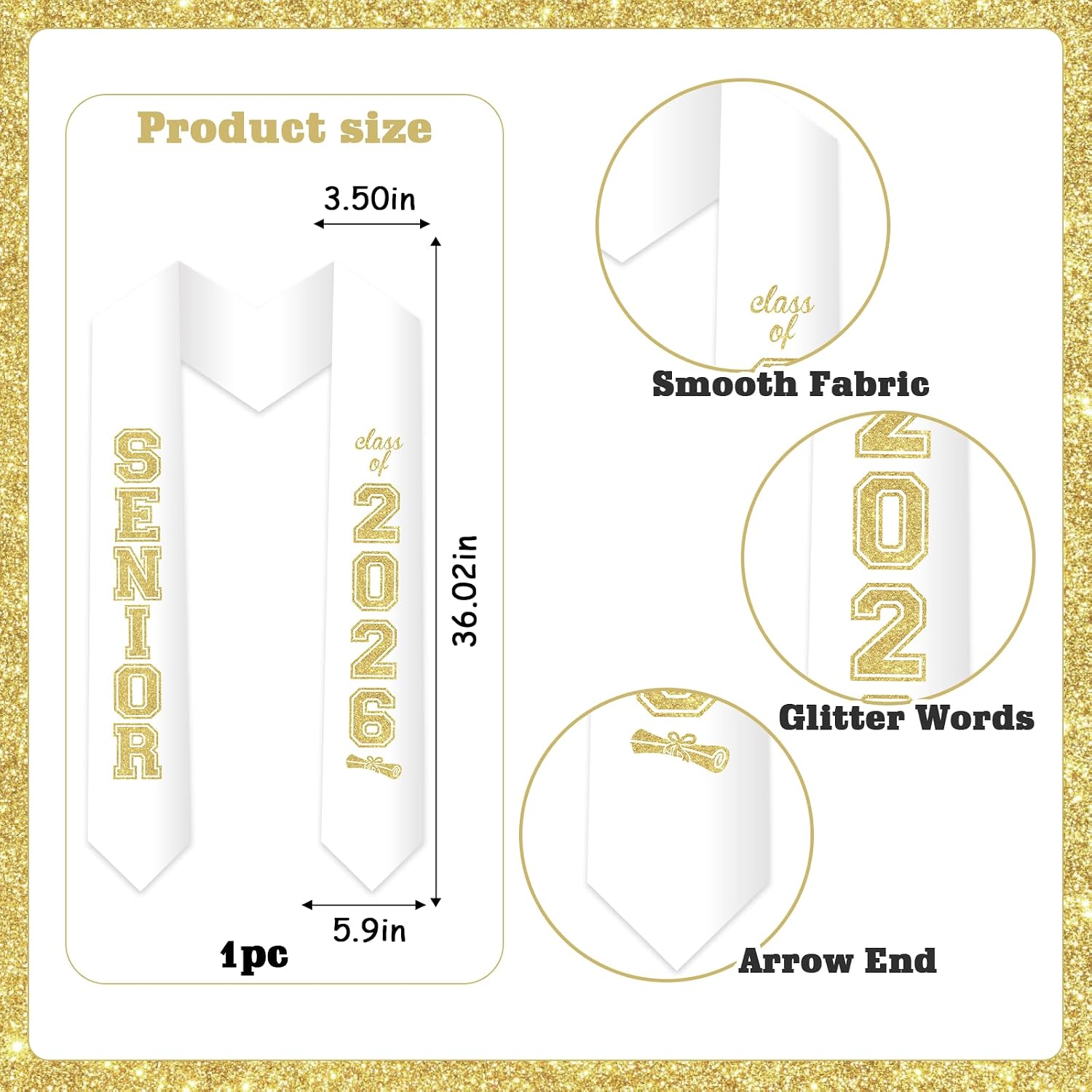 Jollyboom Senior 2026 Graduation Decorations, Class of 2026 Stole Sash Gold for Senior Night Congrats Grad Accessory Ceremony High School College Graduation Gift