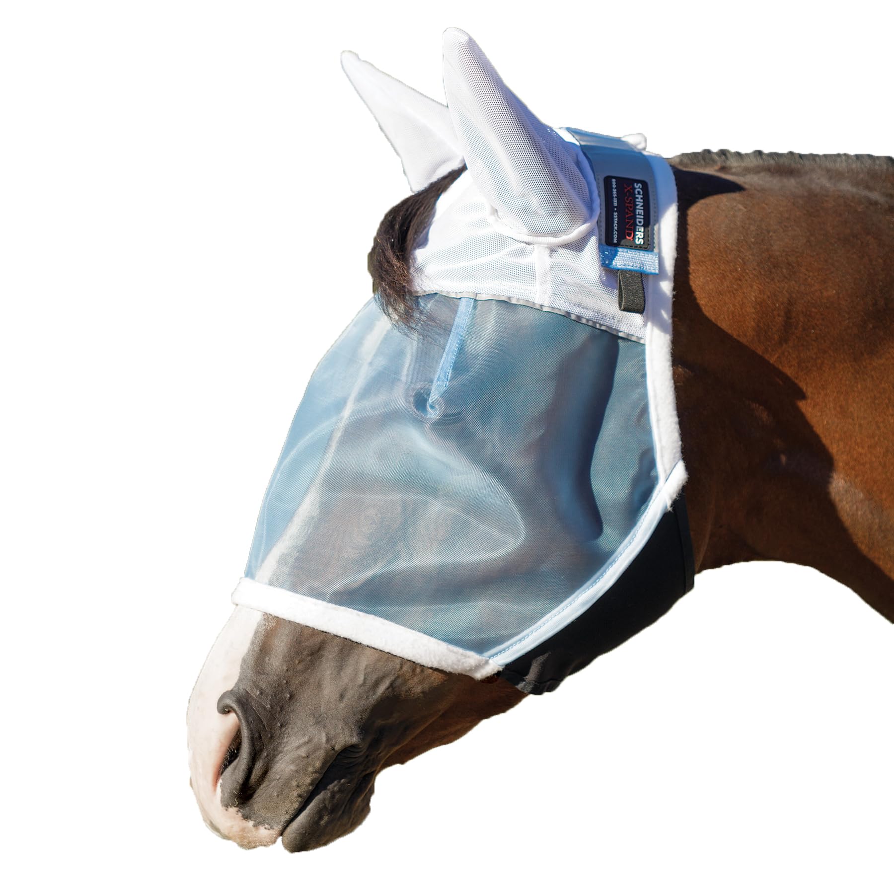 Schneiders X-Spand Mosquito Mesh II Fly Horse Masks with Ears | Enhanced Comfort & Visibility | Jaw for Natural Movement | 40% UV Protection | Reflective Safety Features | Color Blue | Full Size
