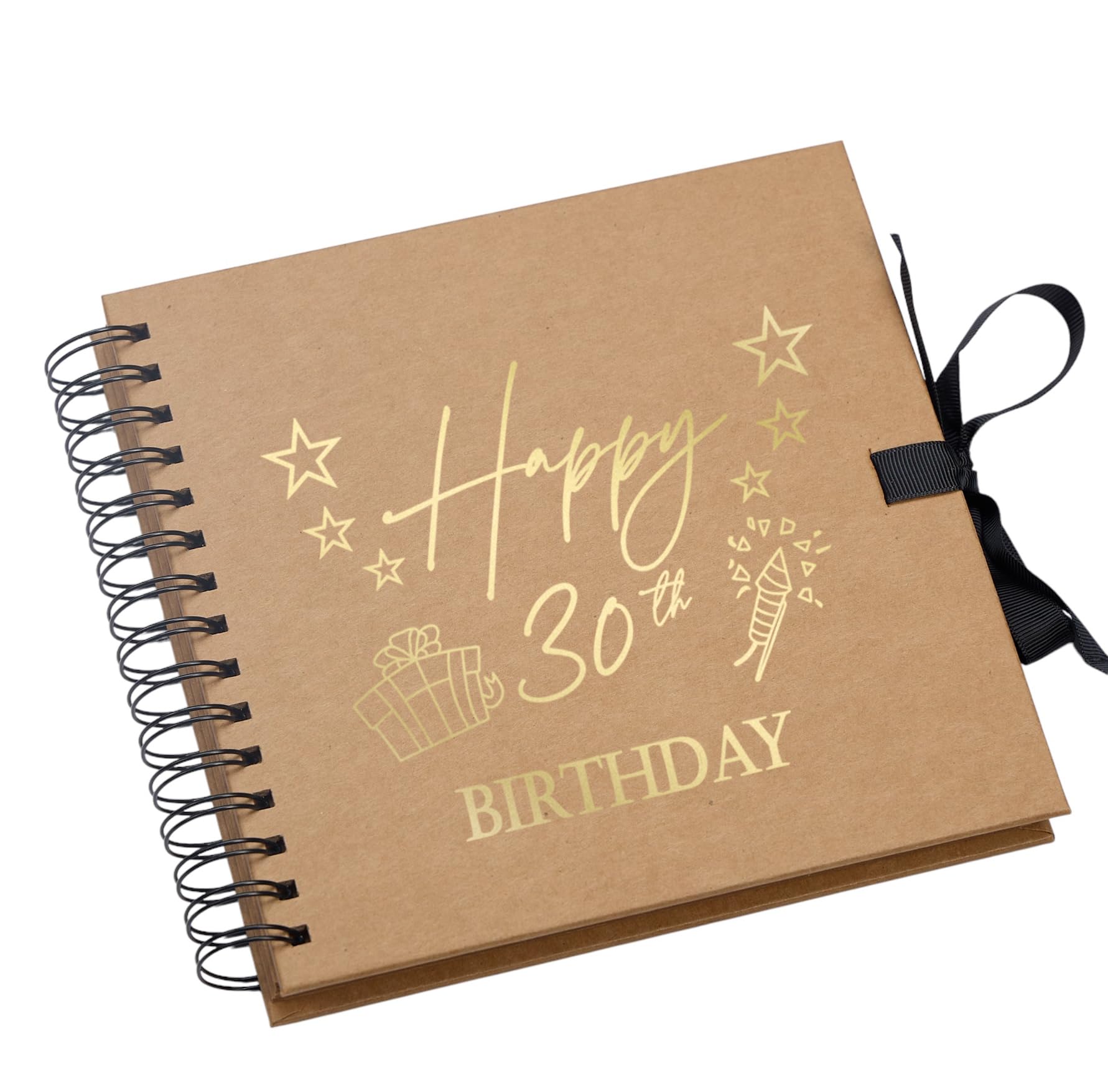 30th Birthday Memory Book, Present Design, Spiral Bound Scrapbook Album with Blank Pages Multiple Colours (Kraft Brown)