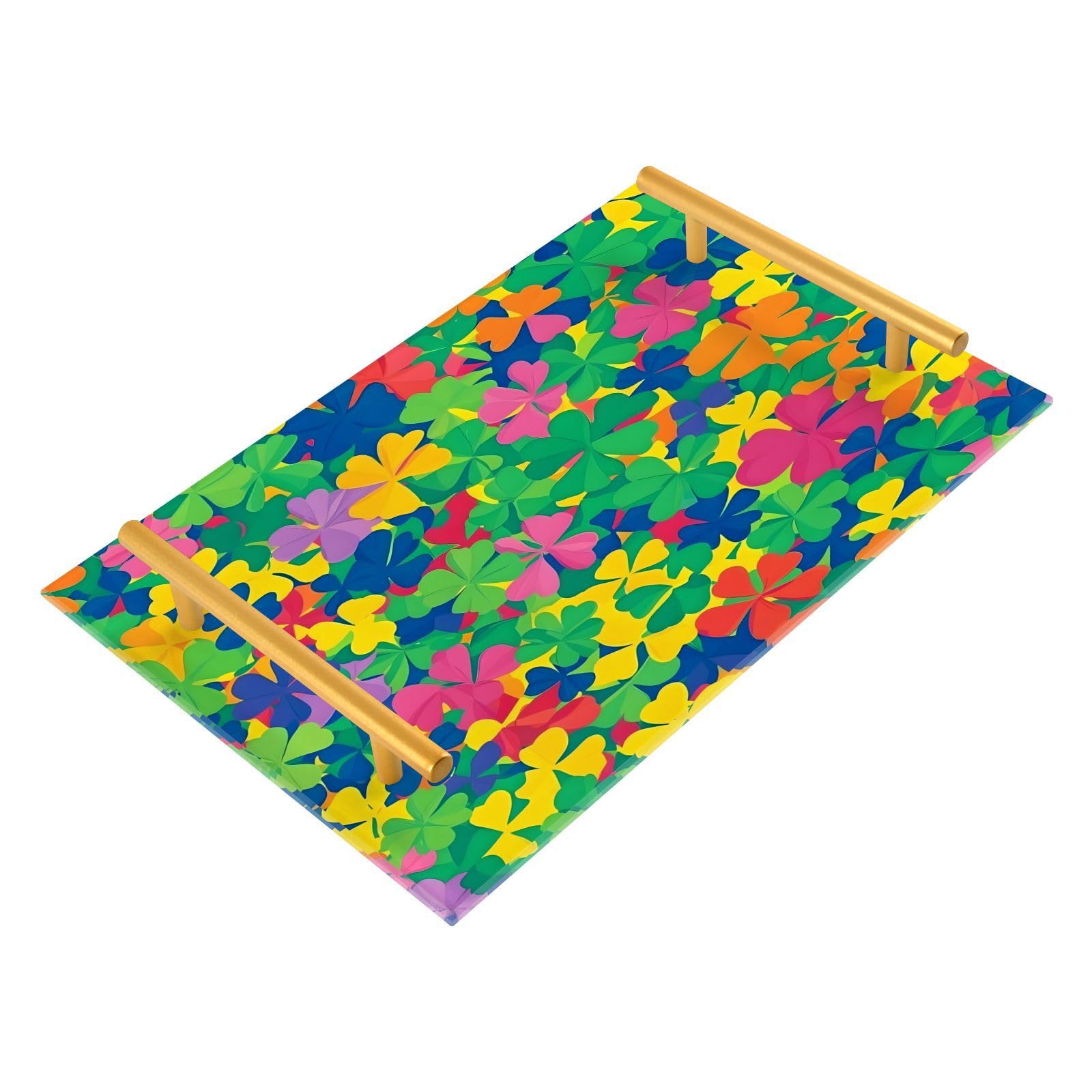 Wassud Bathroom Vanity Tray with Handles Lush Grass Acrylic Jewelry Perfume Organizer for Bathroom Kitchen Counter 11.81