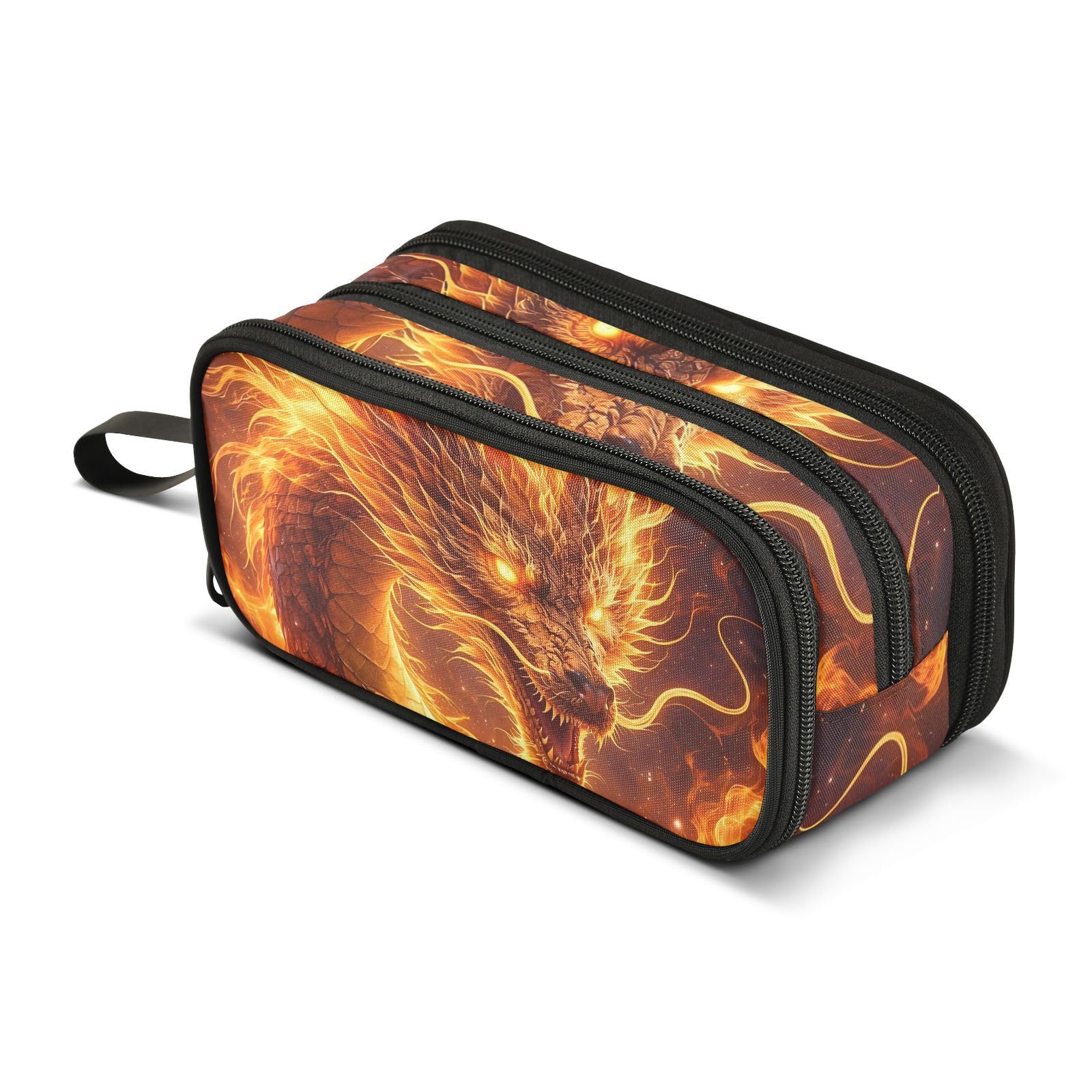 Fire Glow Dragon Large Capacity Pencil Case Box Boys Girls Big Stationery Pen Bag Organizer Pencil Pouch Zipper Compartments for School Office