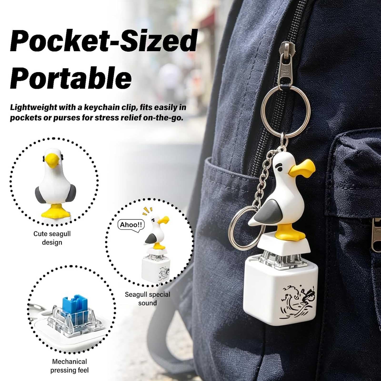 Portachiavi Gabbiano "Mine!", Gadget Fidget Ricaricabile con Suono Reale Luce LED, Interattivo Divertente per Scrivania (a6)