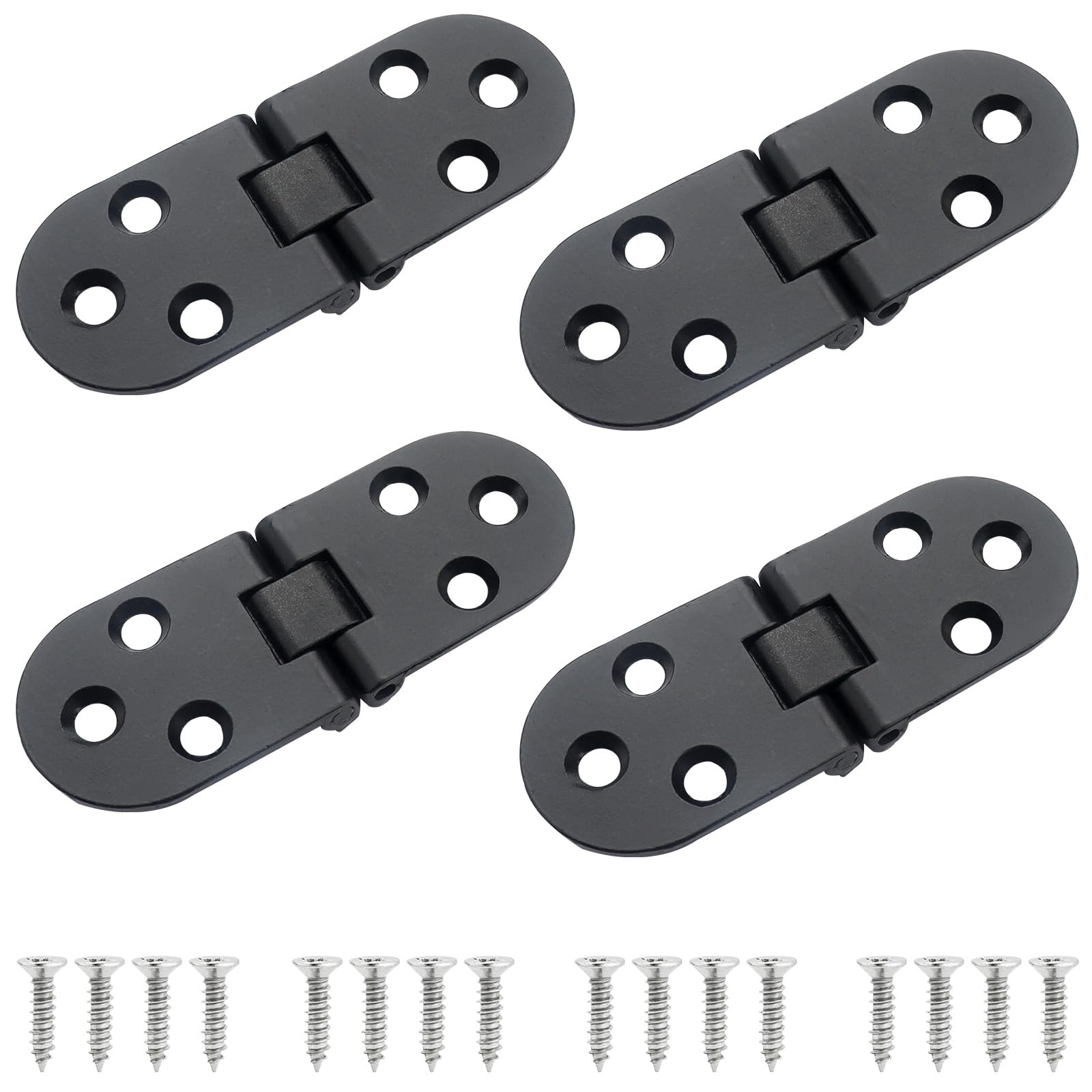 Roellgs 4 Pieces Folding Flap Hinges, Folding Table Butler Tray Flap Hinges, Stainless Steel with Screws for Cabinet Furniture (Black)
