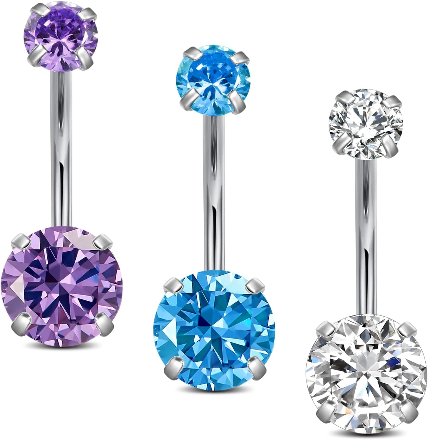 Incaton 14G Belly Button Ring Surgical Stainless Steel Round Cubic Zirconia Navel Barbell Belly Rings For Women 6/8/10/12mm