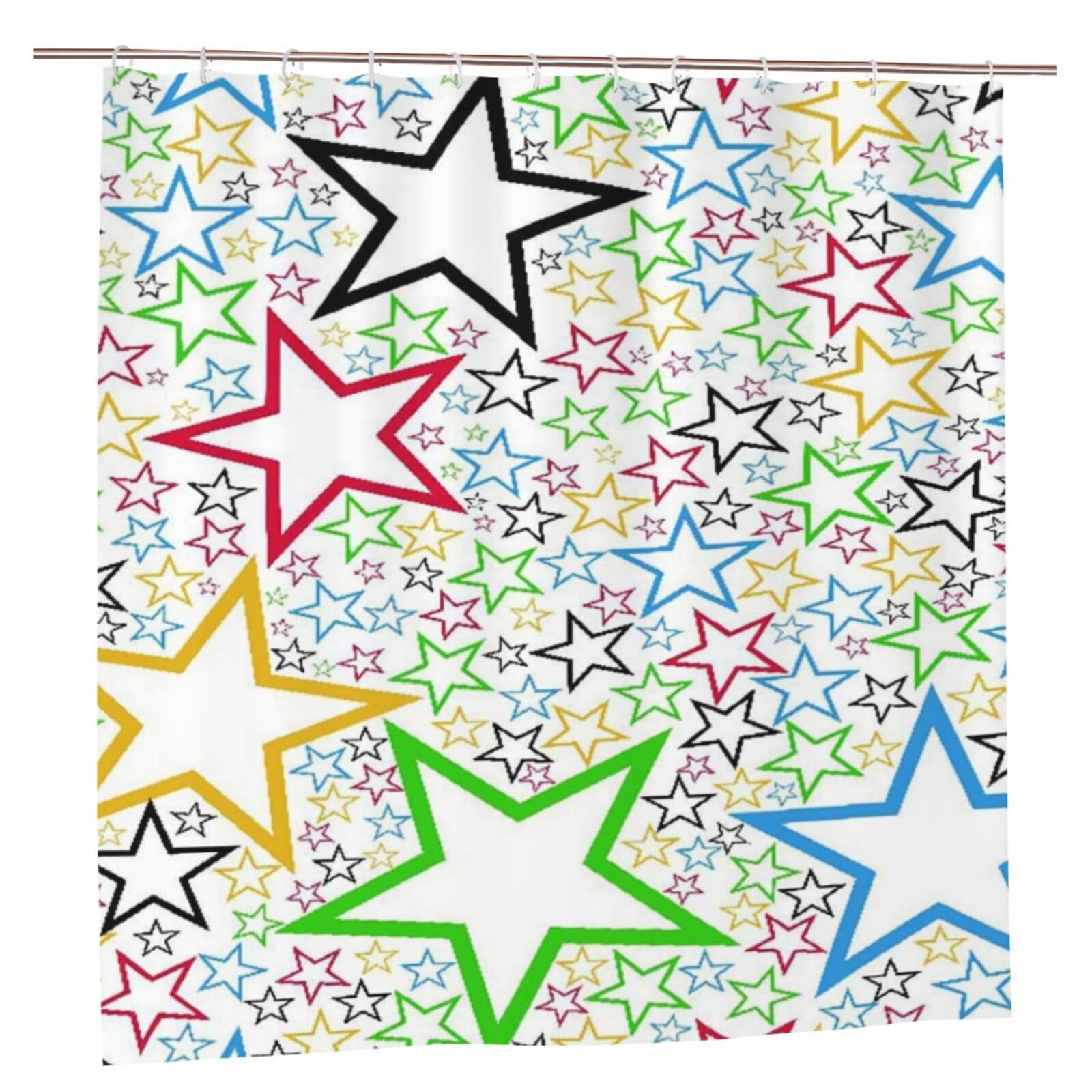 Oudrspo Polyester Fabric Shower Curtain - 70x70 Inch with Metal Grommets, Artistic Privacy Design, Multicolored Stars Seamless Pattern Background