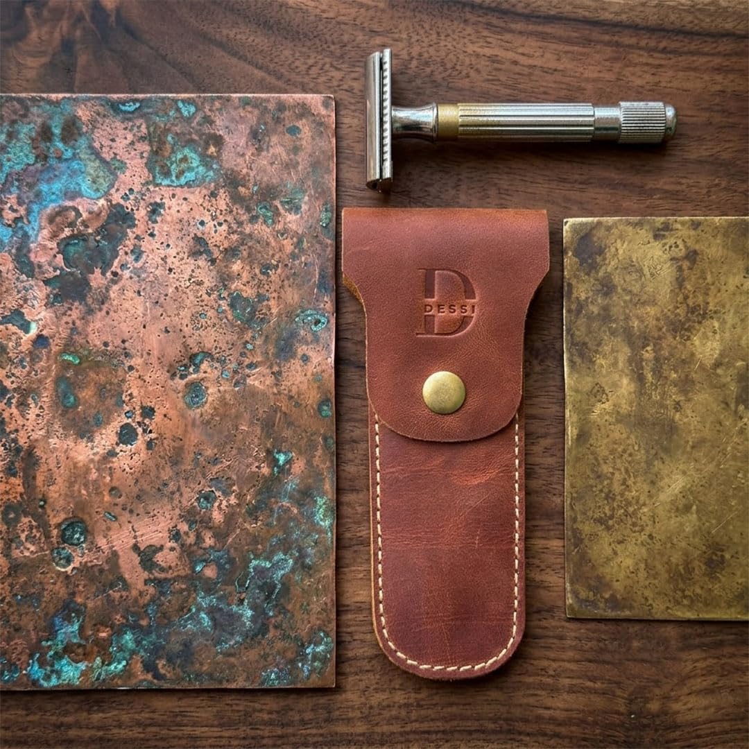 Dessi Handmade Matte Crazy Horse Leather Safety Razor Cover - Distressed Vintage Home-Made Travel Razor Case & Pouch for Henson AL13, Rockwell & Long Handle Safety Razors image 3