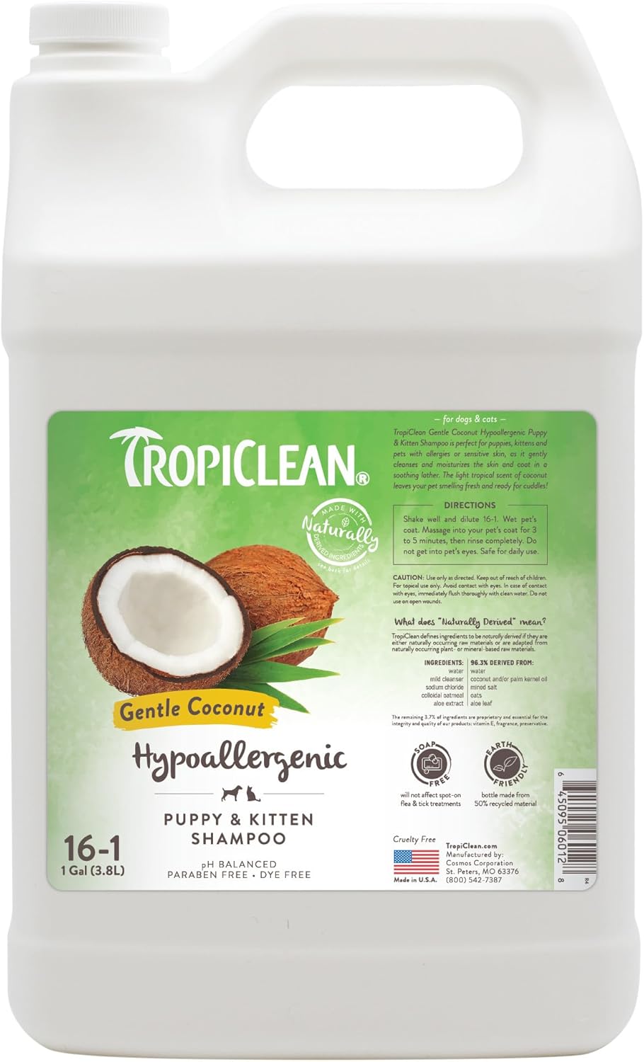TropiClean Gentle Puppy Shampoo Hypoallergenic for Allergies & Sensitive Skin, Coconut Scent, 1 Gallon Made in USA