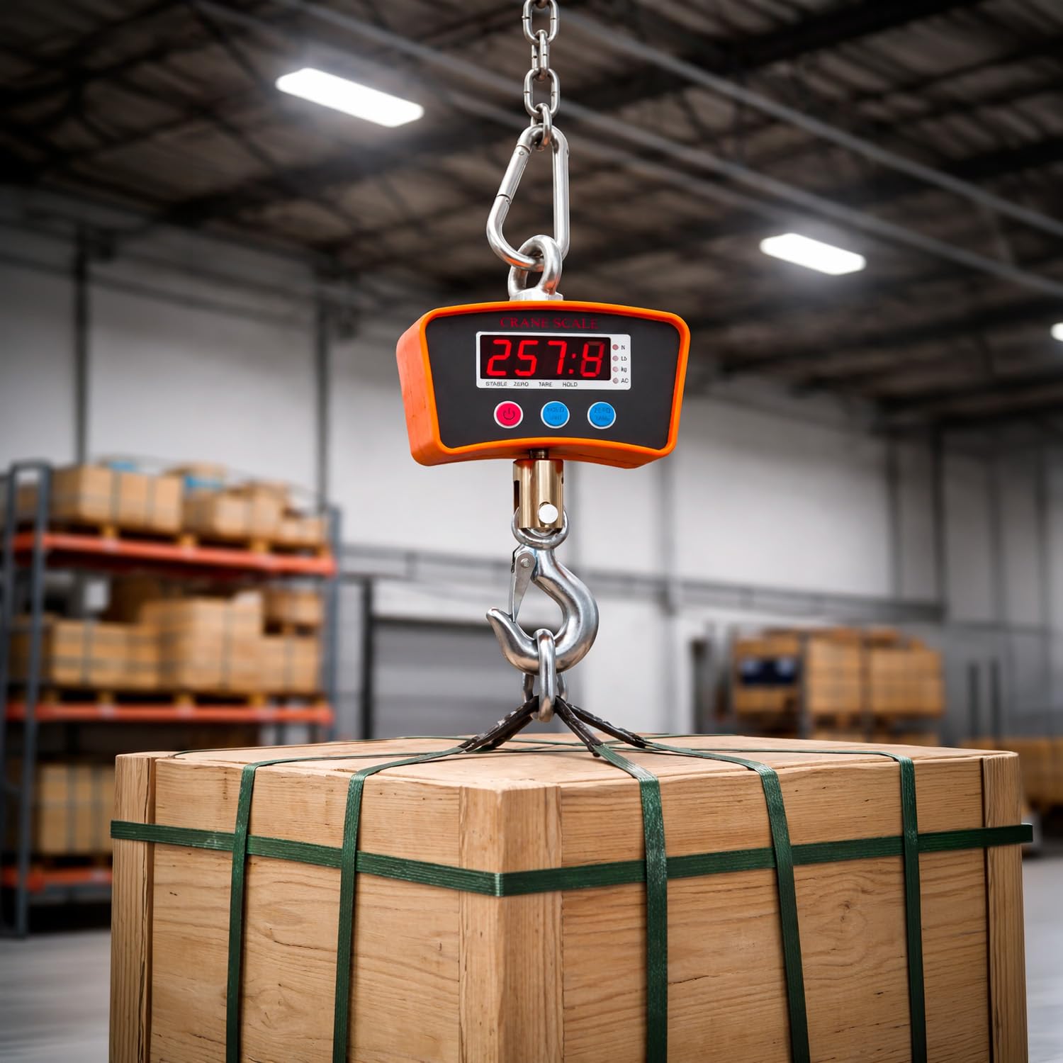 Bilancia Dinamometro Da Gru 1000 Kg Digitale Professionale Gancio Acciaio Inox Display LED Retroilluminato Batteria Ricaricabile