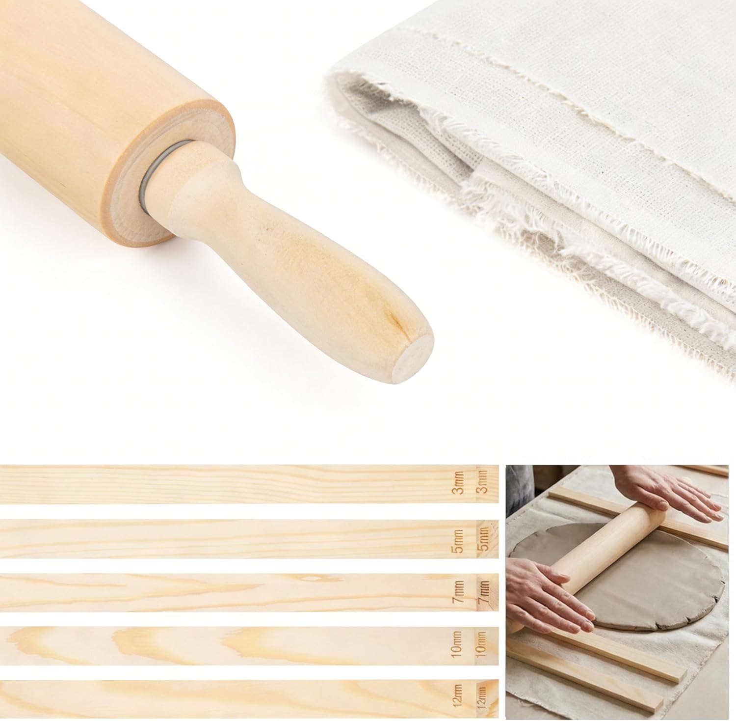 Lupnkl 12-Pack Ceramic & Pottery Tools Kit Clay Rolling Pin & Slab Roller for Pottery, Ideal for Clay Projects & Pottery Teaching, Complete Ceramic Tools Kit