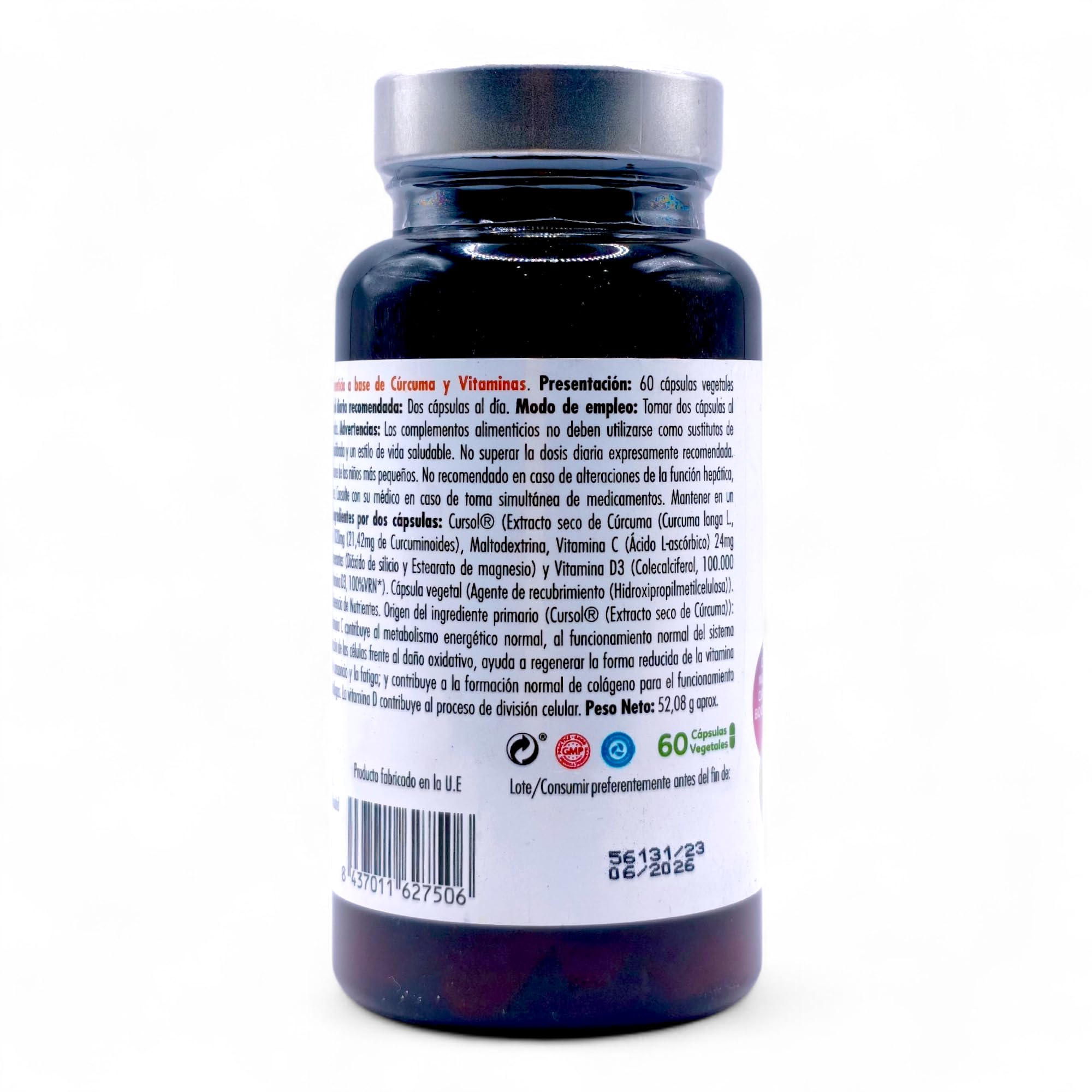 Mundo Natural Curcusan 60 Cápsulas - Suplemento Antiinflamatorio con Cúrcuma de Alta Biodisponibilidad, Vitamina C y Vitamina D3 - Alivio del Dolor Articular y Muscular - Antioxidante