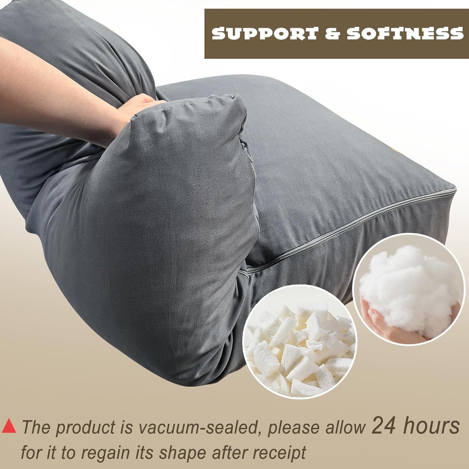 Shredded Foam Sofa Back Cushions Replacement Soft Couch Pillow Insert Foam&Polyester Fiberfill with Removable Pillowcase for Couch Sofa Bed(31.4 * 18 * 5in)