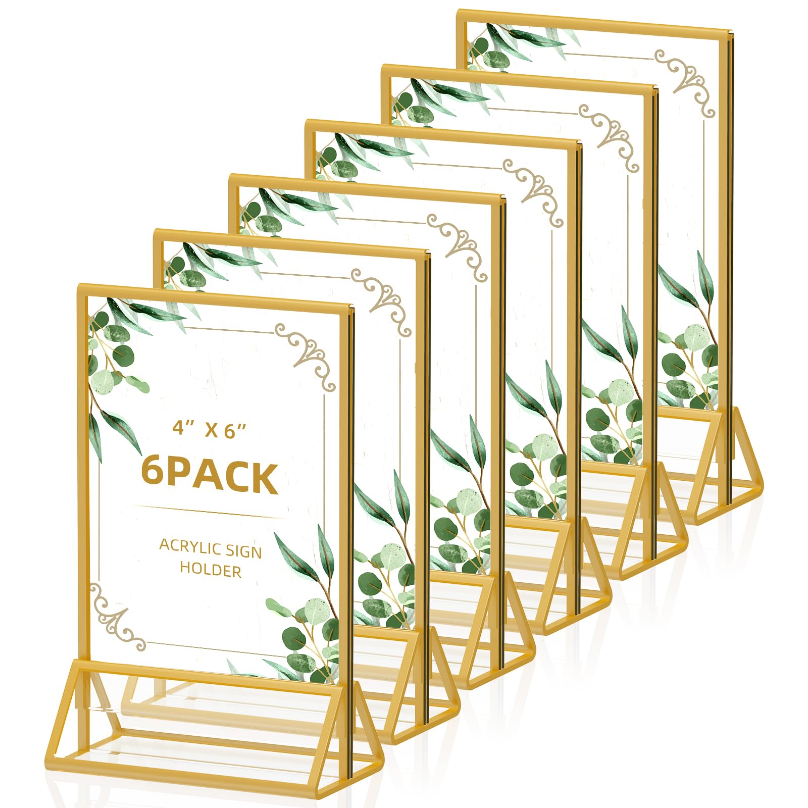 foltsyga 4x6 Picture Frame Gold Acrylic Sign Holder,Wedding Signs Table Numbers Menu Holders?4x6 Acrylic Picture Frame ?Pack of 6