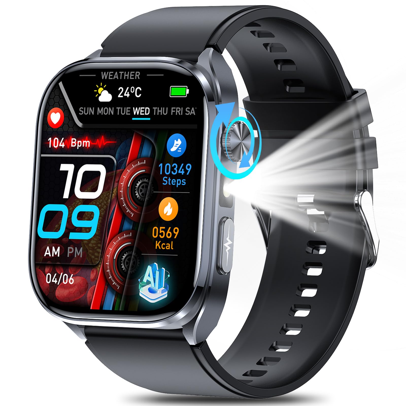 YYKY Orologio connesso con ECG+HRV/IMC, AI-GPT,Torcia, Impermeabile IP68