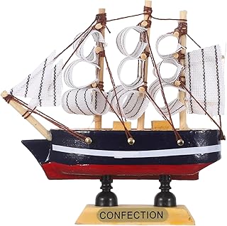 Veemoon Wooden Sailboat Model Small Sailboat Ornament Retro Ship Decor Nautical Tabletop Boat Decoration Antique Boat for Home Office Ocean Theme Party (4.3 * 4.7in)