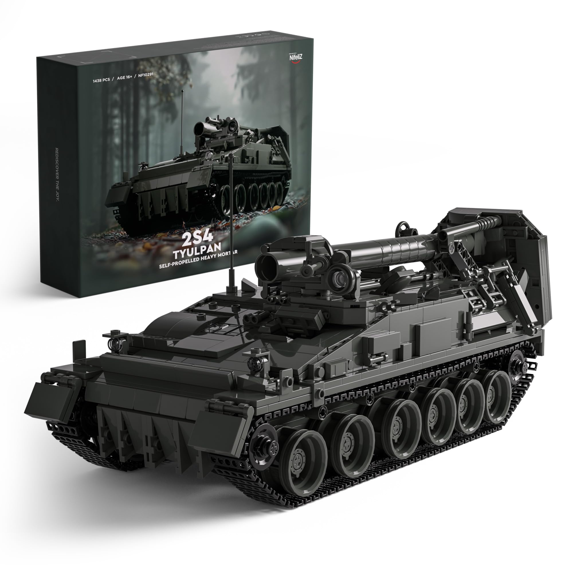 2S4 Military Tank Building Model, Self-Propelled Heavy Mortar Set for Adults, Collectible Military Model to Build and Display, Gift for Military Fans (1438PCS, NF10291)