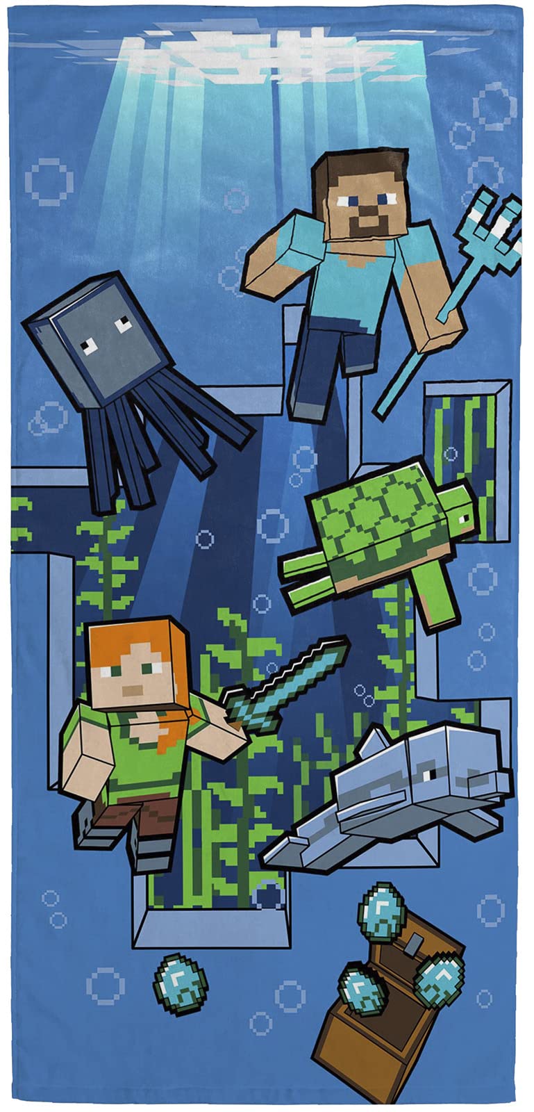 Jay Franco Minecraft Underwater Adventure Bath Pool Beach Towel - Super Soft Absorbent Fade Resistant Cotton Towel Features