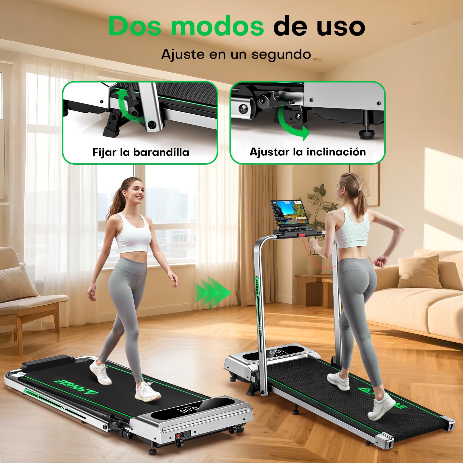 5 en 1 Cinta de Correr Plegable, 12KM/H Cinta de Correr con Inclinación 9%, 2.75 HP Cinta de Andar para Casa con Control Remoto y Pantalla LED, Apps y 12 Programas HIIT, Soporte 150 KG