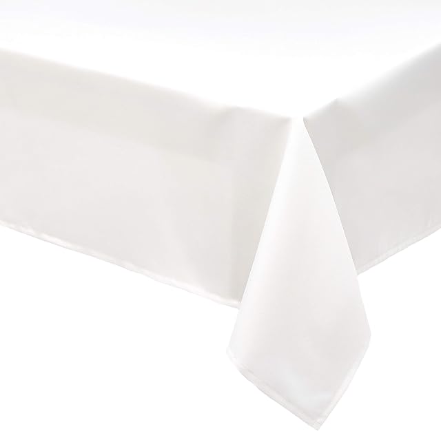 Amazon Basics Rectangular Washable Polyester Fabric Tablecloth  229 x 335 cm, White, Pack of 2