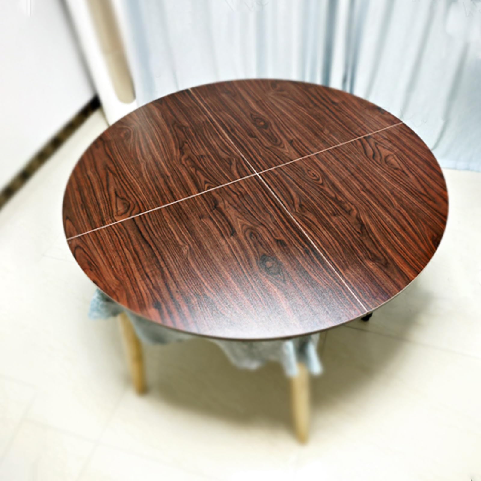 Lar - Mesa plegable redonda de 47 a 86 pulgadas de diámetro, extensor temporal de madera para catering, banquetes y pares, diseño fácil de colocar sin patas (nogal de 160 cm)