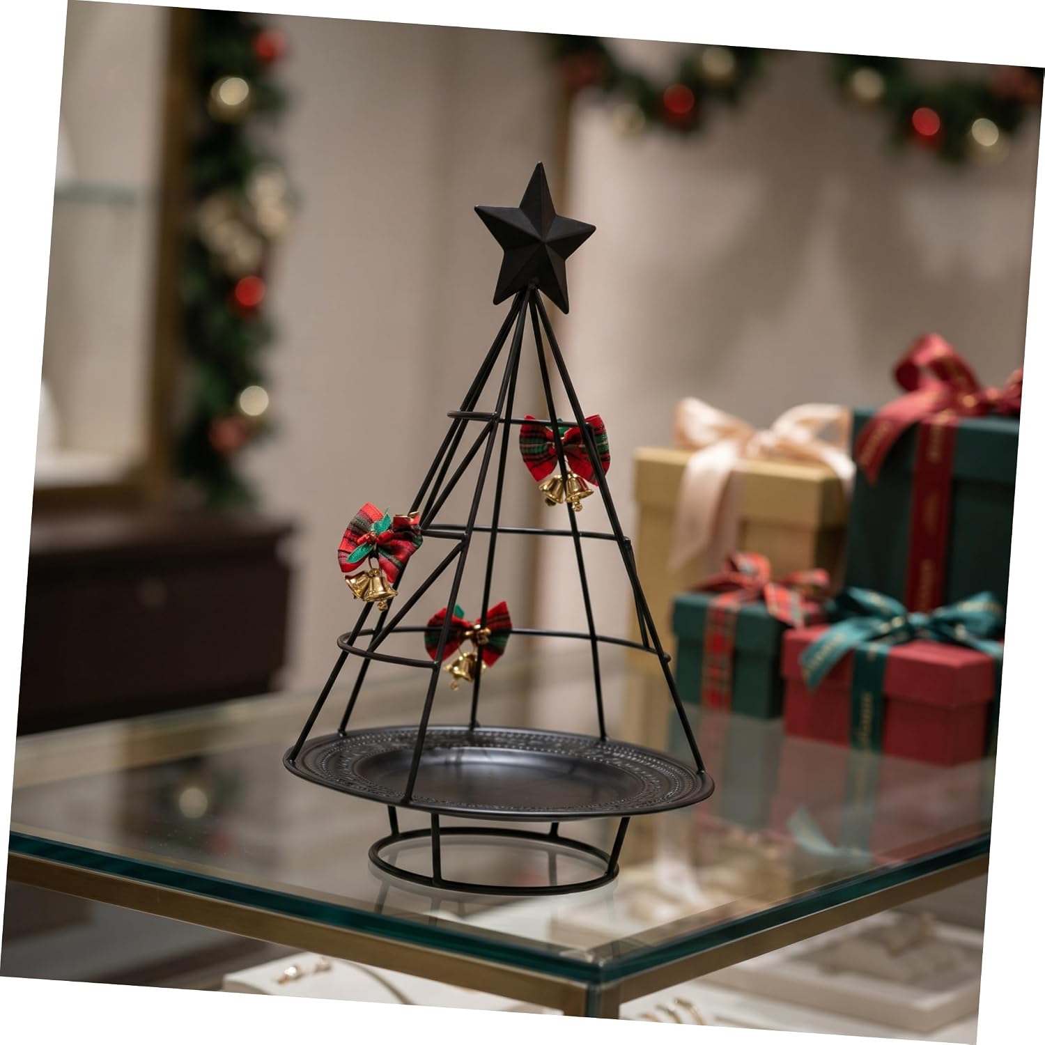 Xmas Tree Holder Metal Christmas Tree Stand with Tray Black Iron